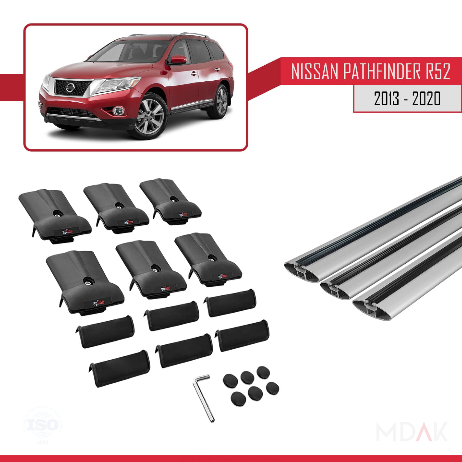 Nissan Pathfinder 4 (R52) 2013-2020 Arası ile Uyumlu FLY Model Ara Atkı Tavan Barı Gri 3 Adet - Görsel 5