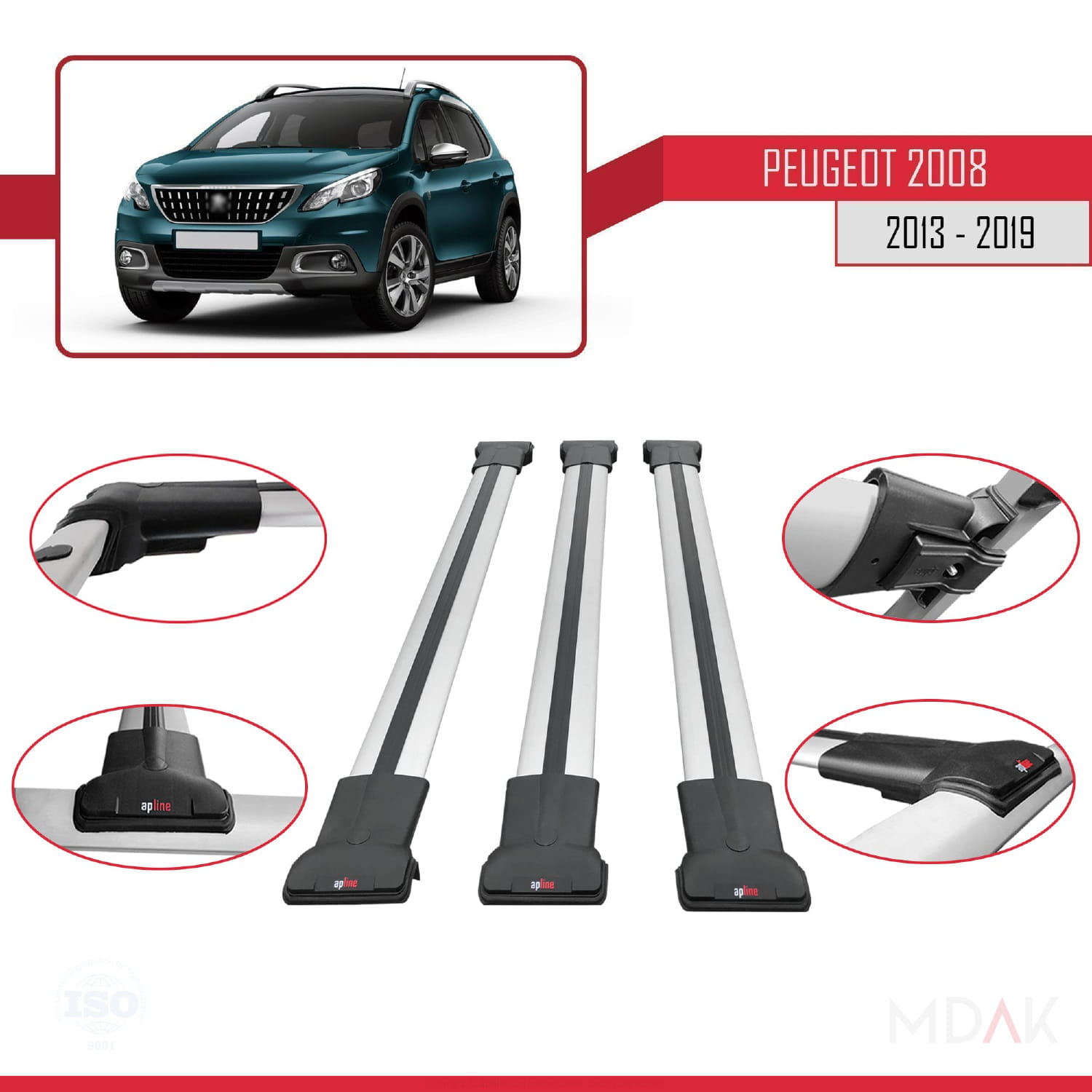 Peugeot 2008 (A94) 2013-2019 Arası ile Uyumlu FLY Model Ara Atkı Tavan Barı Gri 3 Adet - Görsel 4
