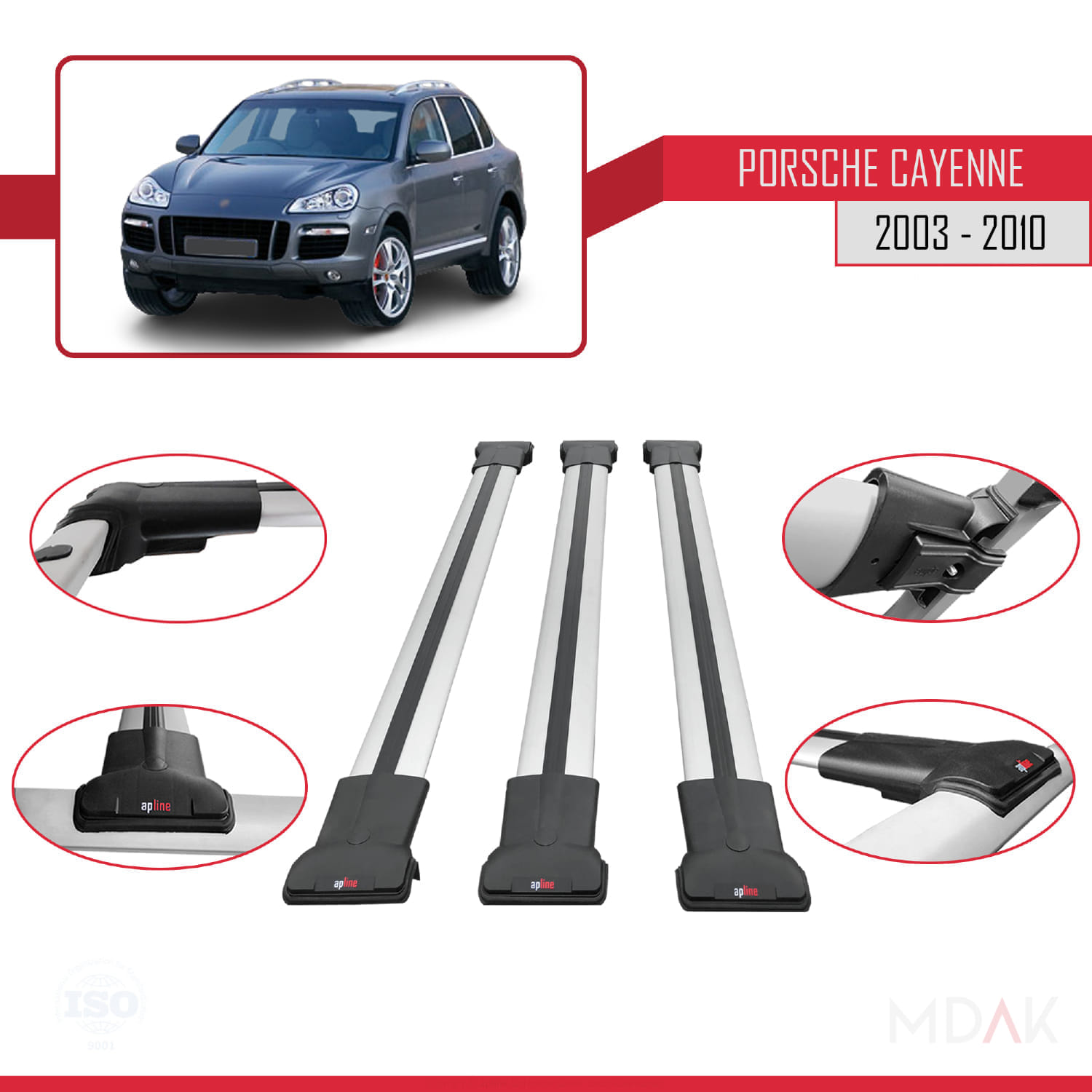 Porsche Cayenne (9PA) 2003-2010 Arası ile Uyumlu FLY Model Ara Atkı Tavan Barı Gri 3 Adet - Görsel 4