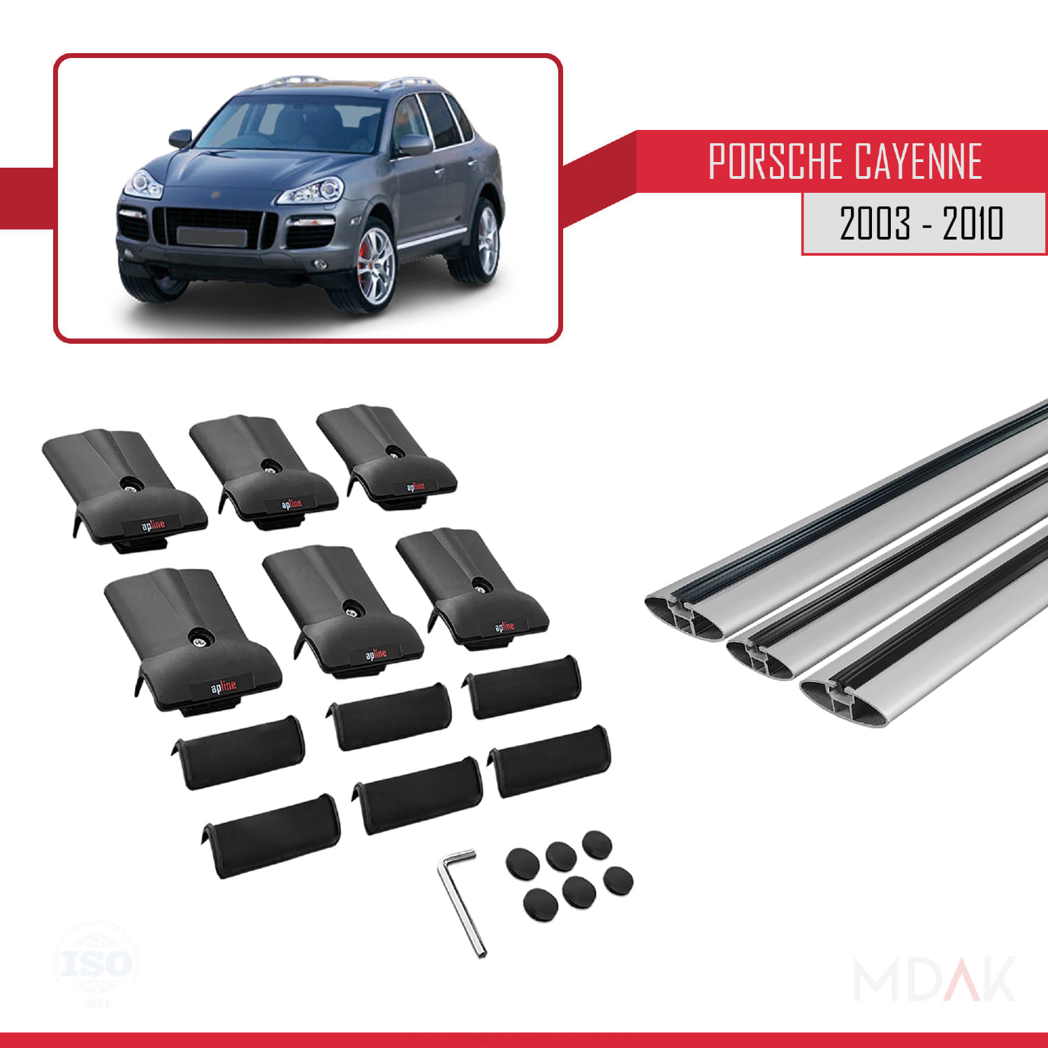Porsche Cayenne (9PA) 2003-2010 Arası ile Uyumlu FLY Model Ara Atkı Tavan Barı Gri 3 Adet - Görsel 5