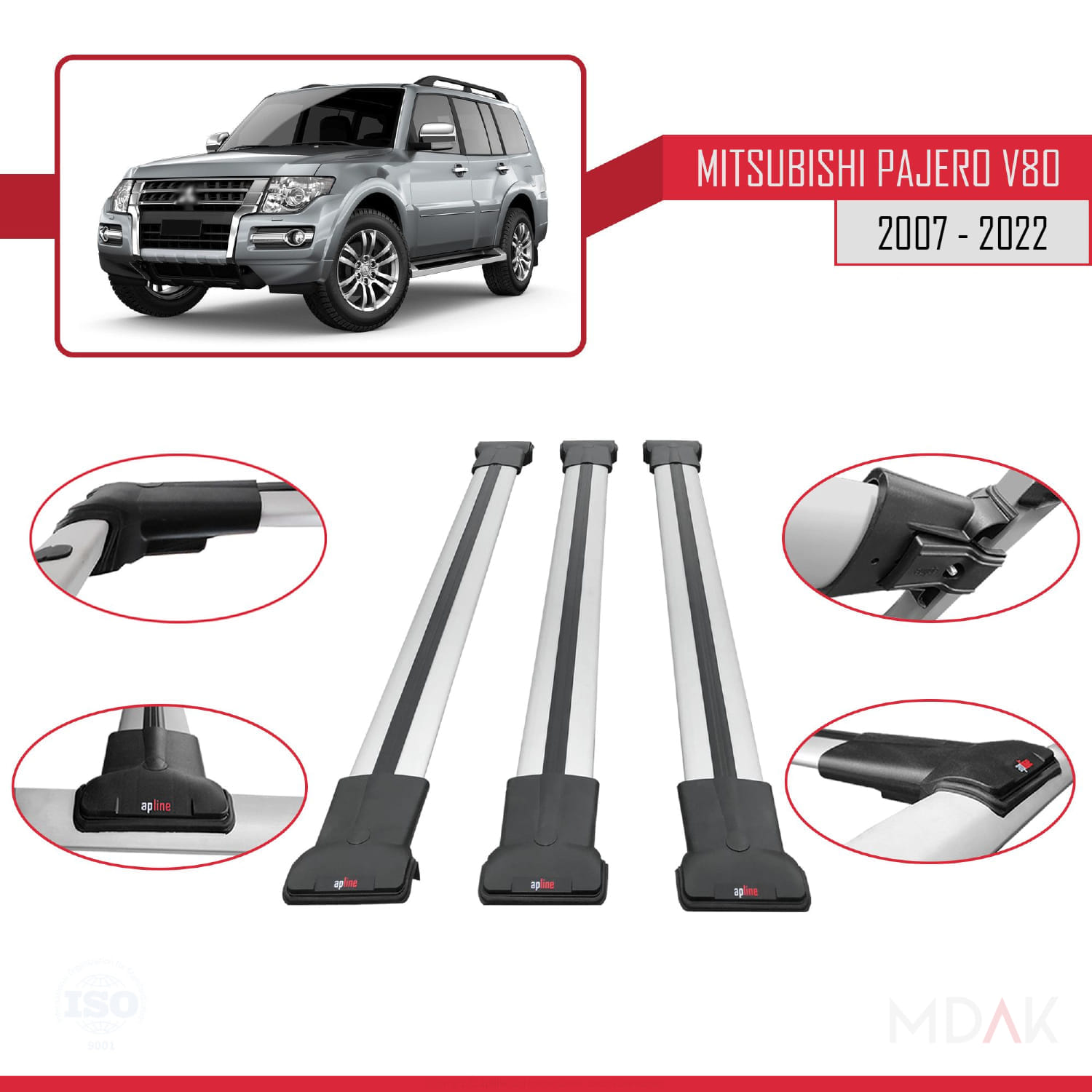 Mitsubishi Pajero (V80) 2007-2022 Arası ile Uyumlu FLY Model Ara Atkı Tavan Barı Gri 3 Adet - Görsel 4