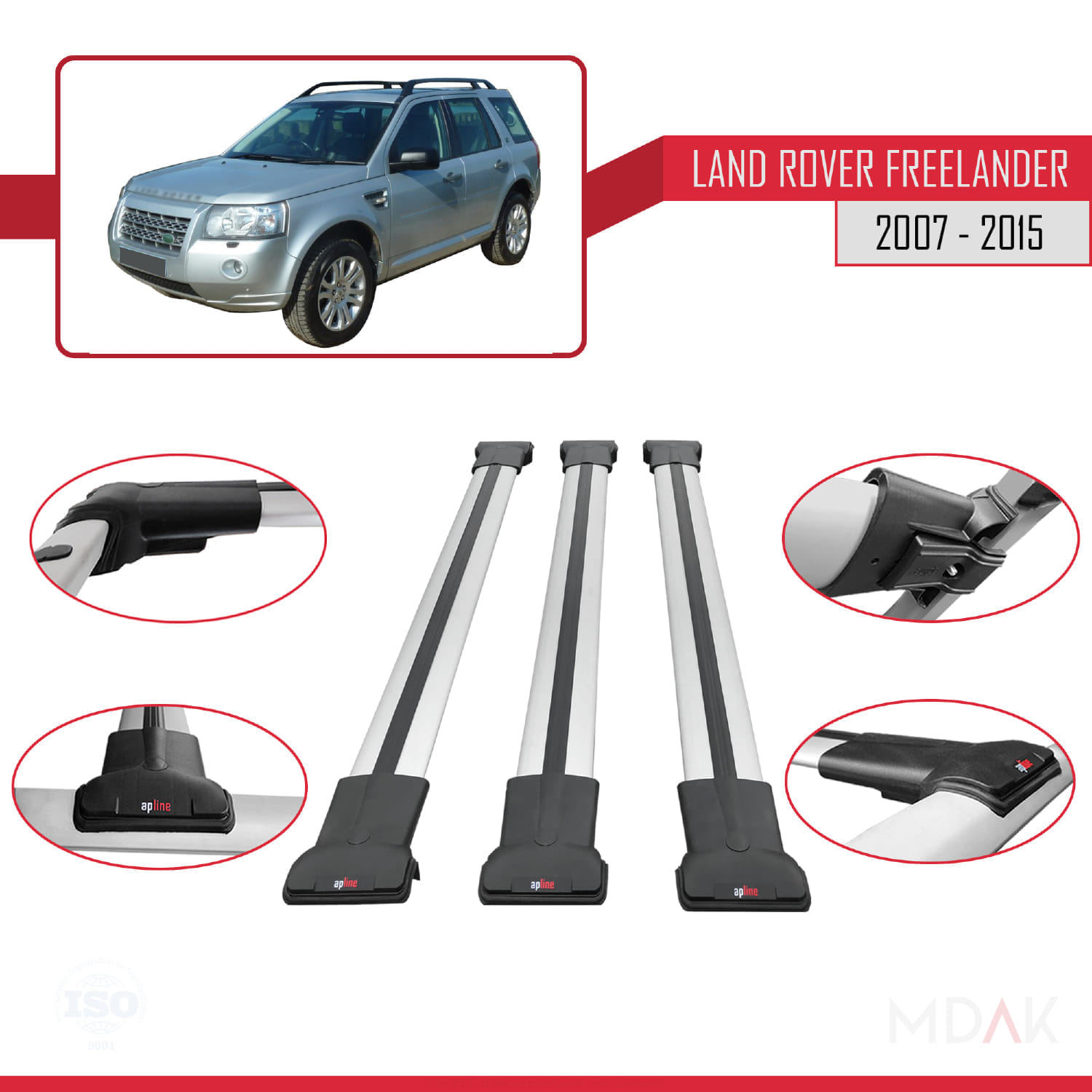 Land Rover Freelander 2 (L359) 2007-2015 Arası ile Uyumlu FLY Model Ara Atkı Tavan Barı Gri 3 Adet - Görsel 4