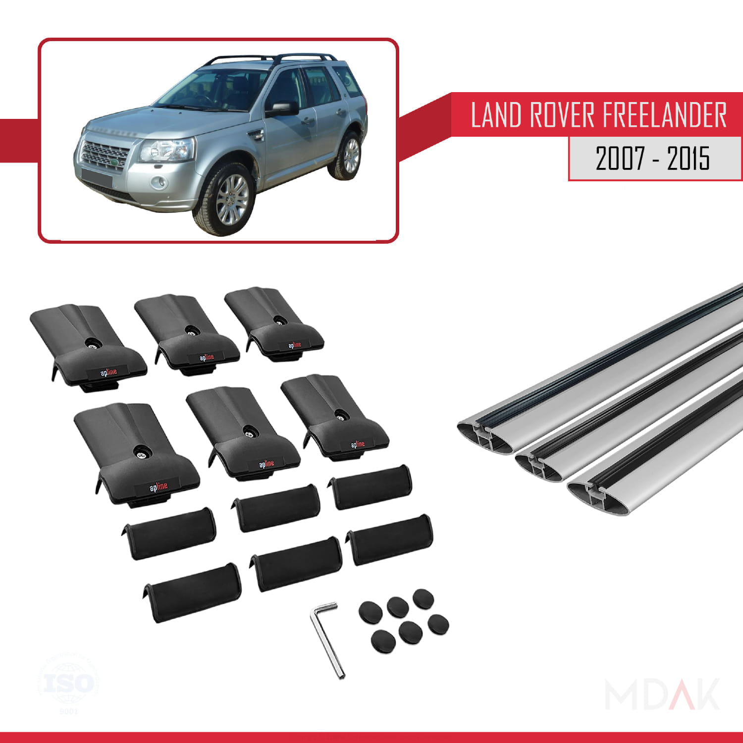 Land Rover Freelander 2 (L359) 2007-2015 Arası ile Uyumlu FLY Model Ara Atkı Tavan Barı Gri 3 Adet - Görsel 5
