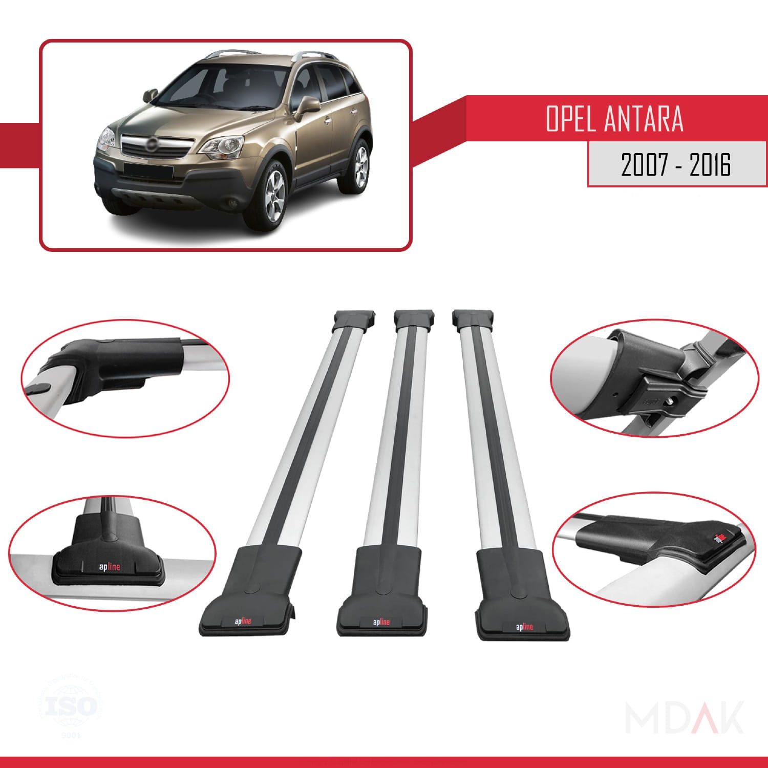 Opel Antara 2007-2016 Arası ile Uyumlu FLY Model Ara Atkı Tavan Barı Gri 3 Adet - Görsel 4