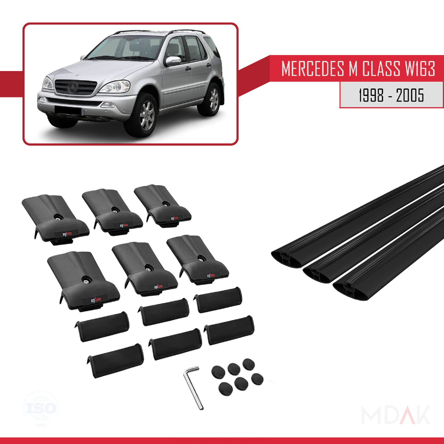 Mercedes M Class (W163) 1998-2005 Arası ile Uyumlu FLY Model Ara Atkı Tavan Barı Siyah 3 Adet - Görsel 5