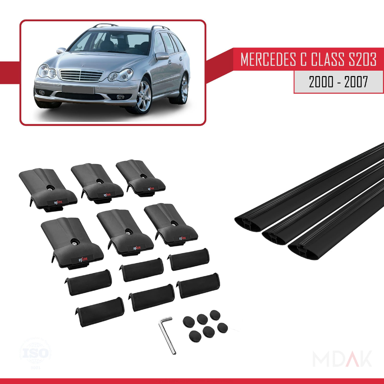 Mercedes C Class 2 (S203) 2000-2007 Arası ile Uyumlu FLY Model Ara Atkı Tavan Barı Siyah 3 Adet - Görsel 5