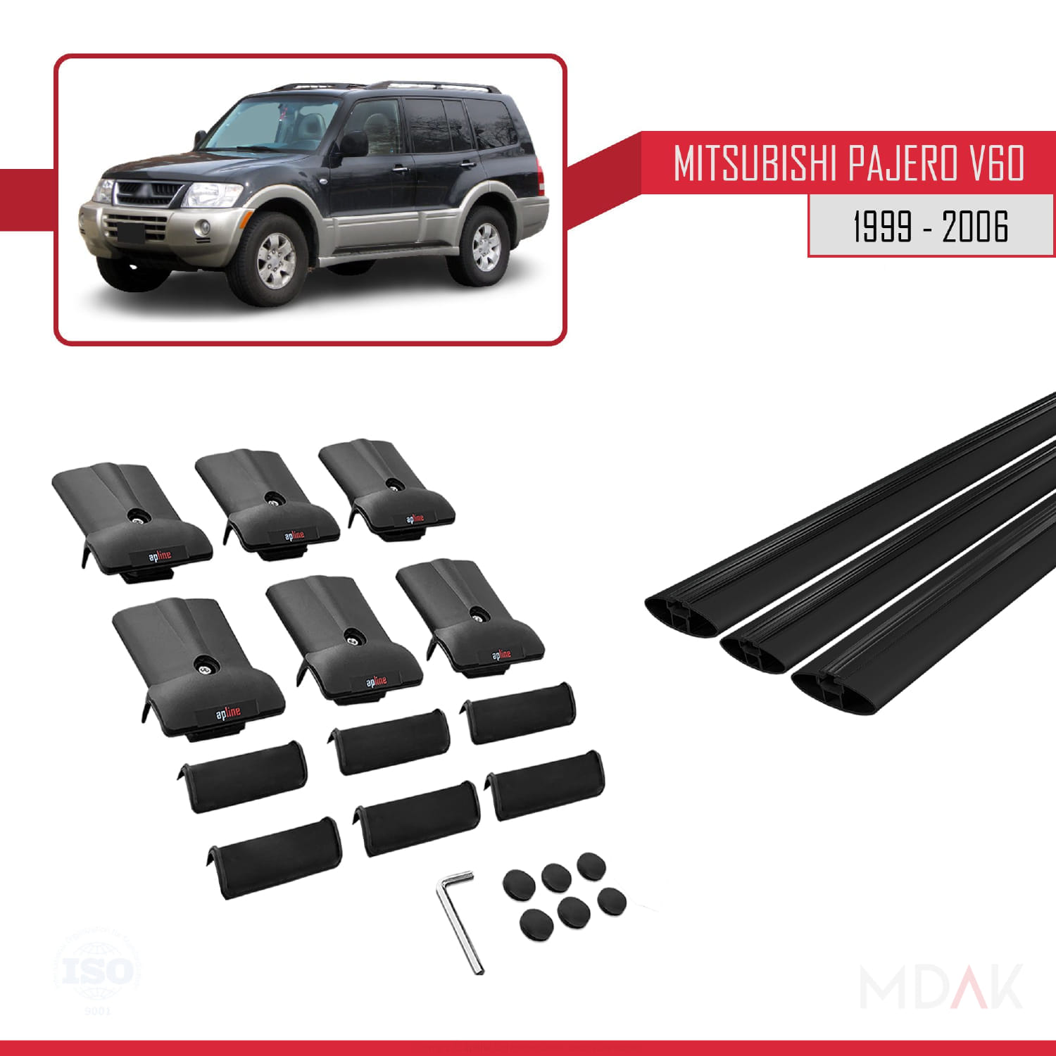 Mitsubishi Pajero (V60) 5 Kapı 1999-2006 Arası ile Uyumlu FLY Model Ara Atkı Tavan Barı Siyah 3 Adet - Görsel 5