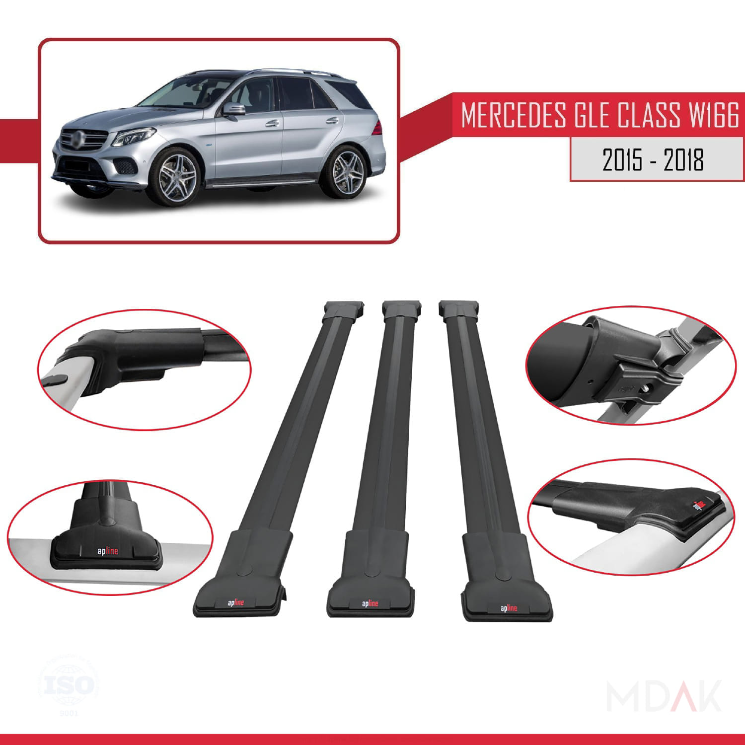 Mercedes GLE Class 3 (W166) 2015-2018 Arası ile Uyumlu FLY Model Ara Atkı Tavan Barı Siyah 3 Adet - Görsel 4