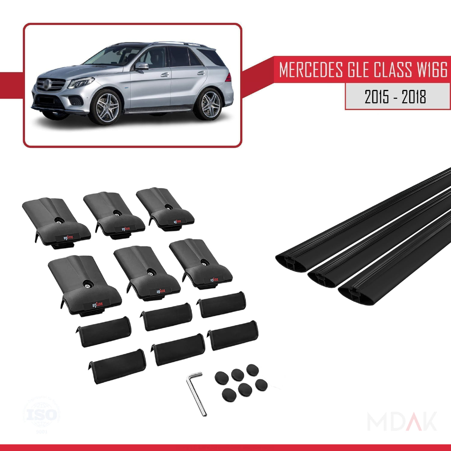Mercedes GLE Class 3 (W166) 2015-2018 Arası ile Uyumlu FLY Model Ara Atkı Tavan Barı Siyah 3 Adet - Görsel 5