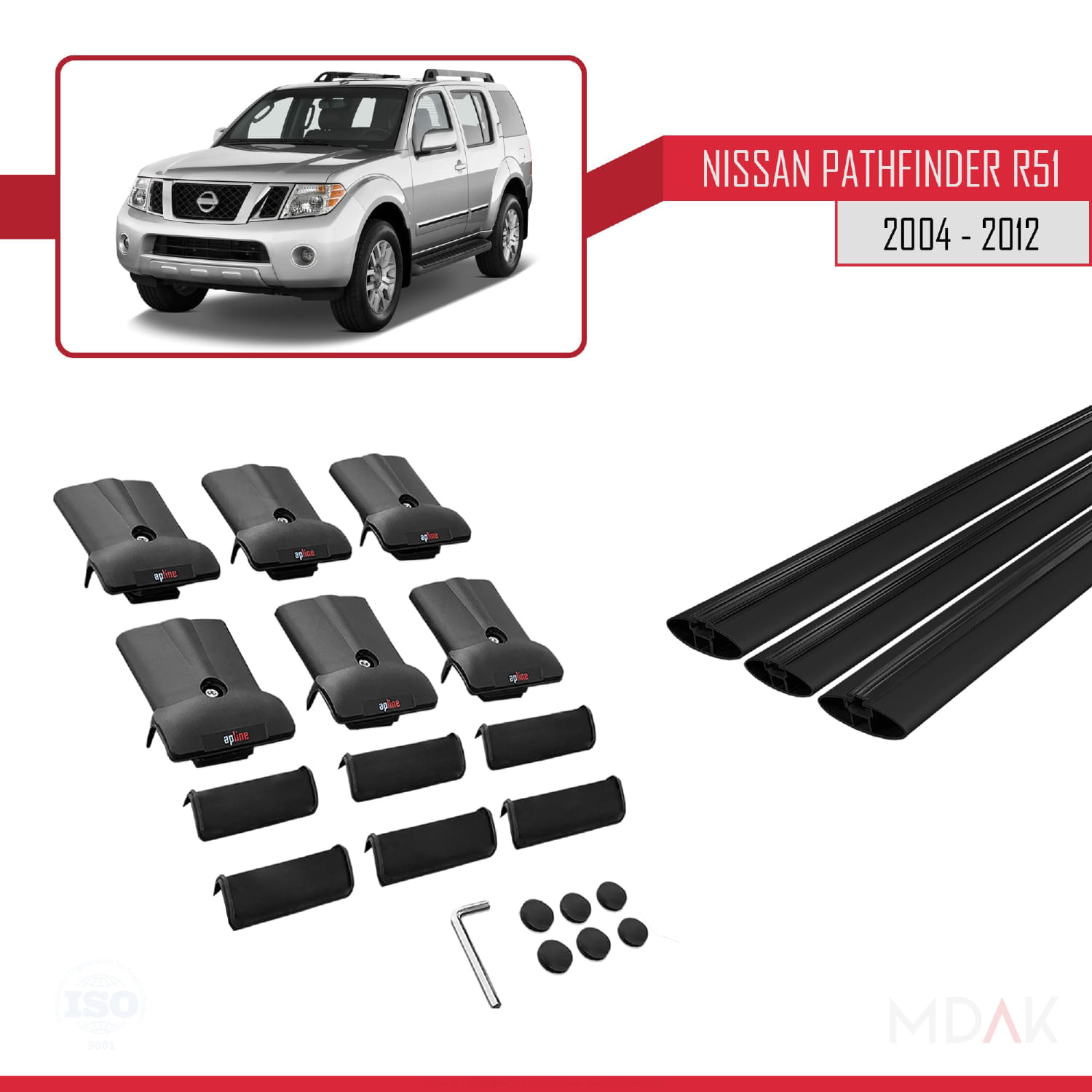 Nissan Pathfinder 3 (R51) 2004-2012 Arası ile Uyumlu FLY Model Ara Atkı Tavan Barı Siyah 3 Adet - Görsel 5