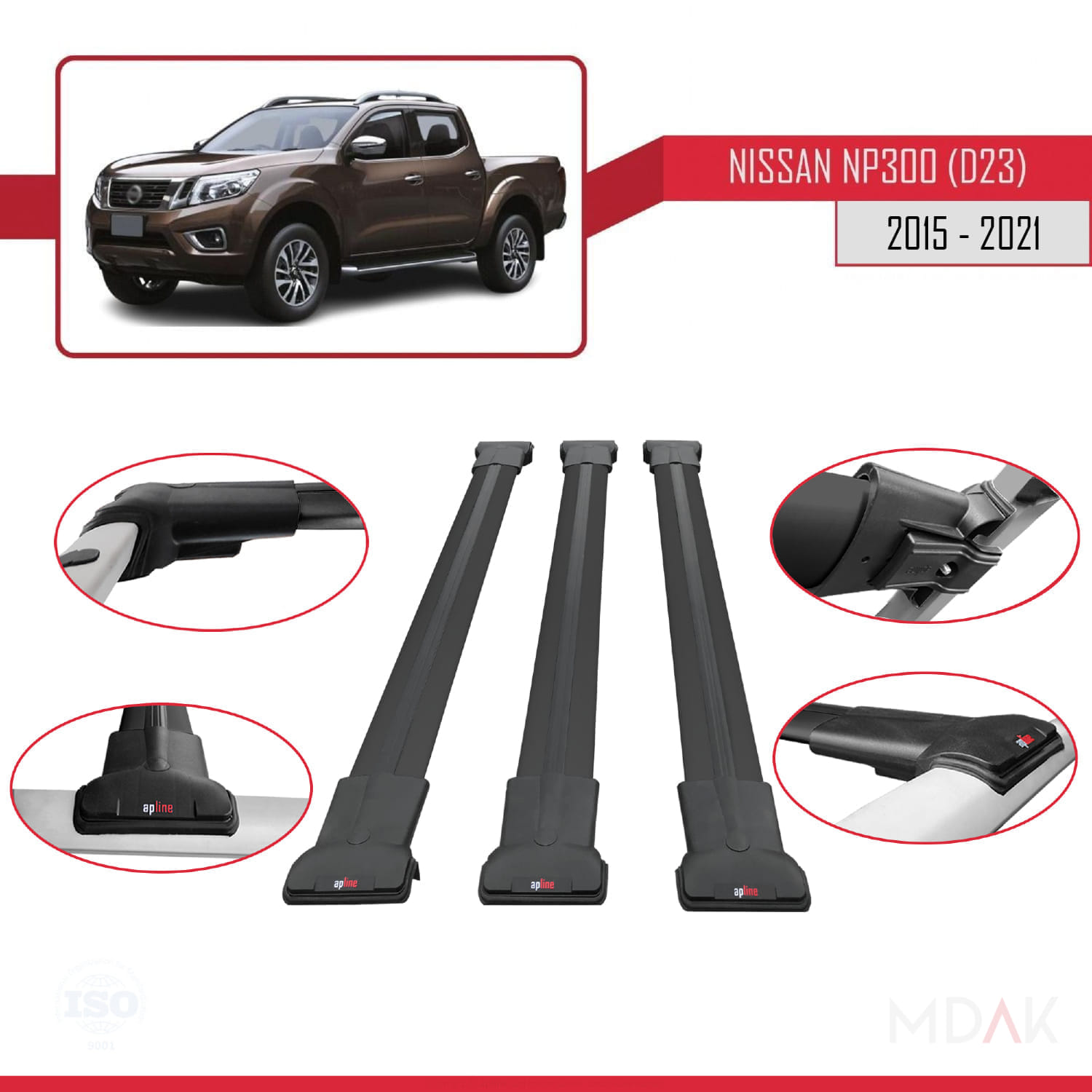 Nissan NP300 (D23) 2015-2021 Arası ile Uyumlu FLY Model Ara Atkı Tavan Barı Siyah 3 Adet - Görsel 4