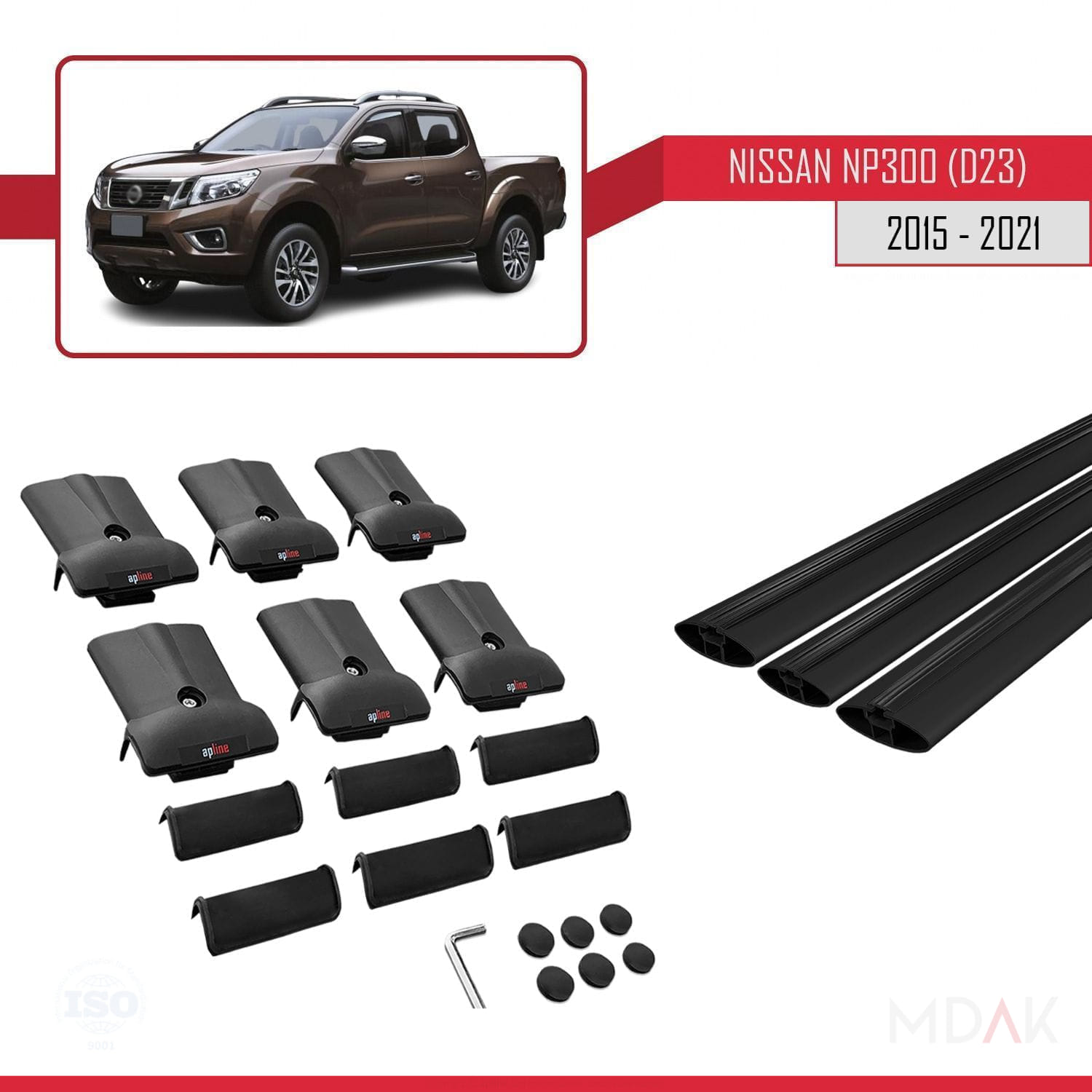 Nissan NP300 (D23) 2015-2021 Arası ile Uyumlu FLY Model Ara Atkı Tavan Barı Siyah 3 Adet - Görsel 5