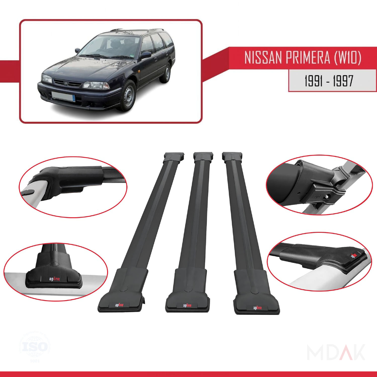 Nissan Primera (W10) Traveller 1991-1997 Arası ile Uyumlu FLY Model Ara Atkı Tavan Barı Siyah 3 Adet - Görsel 4