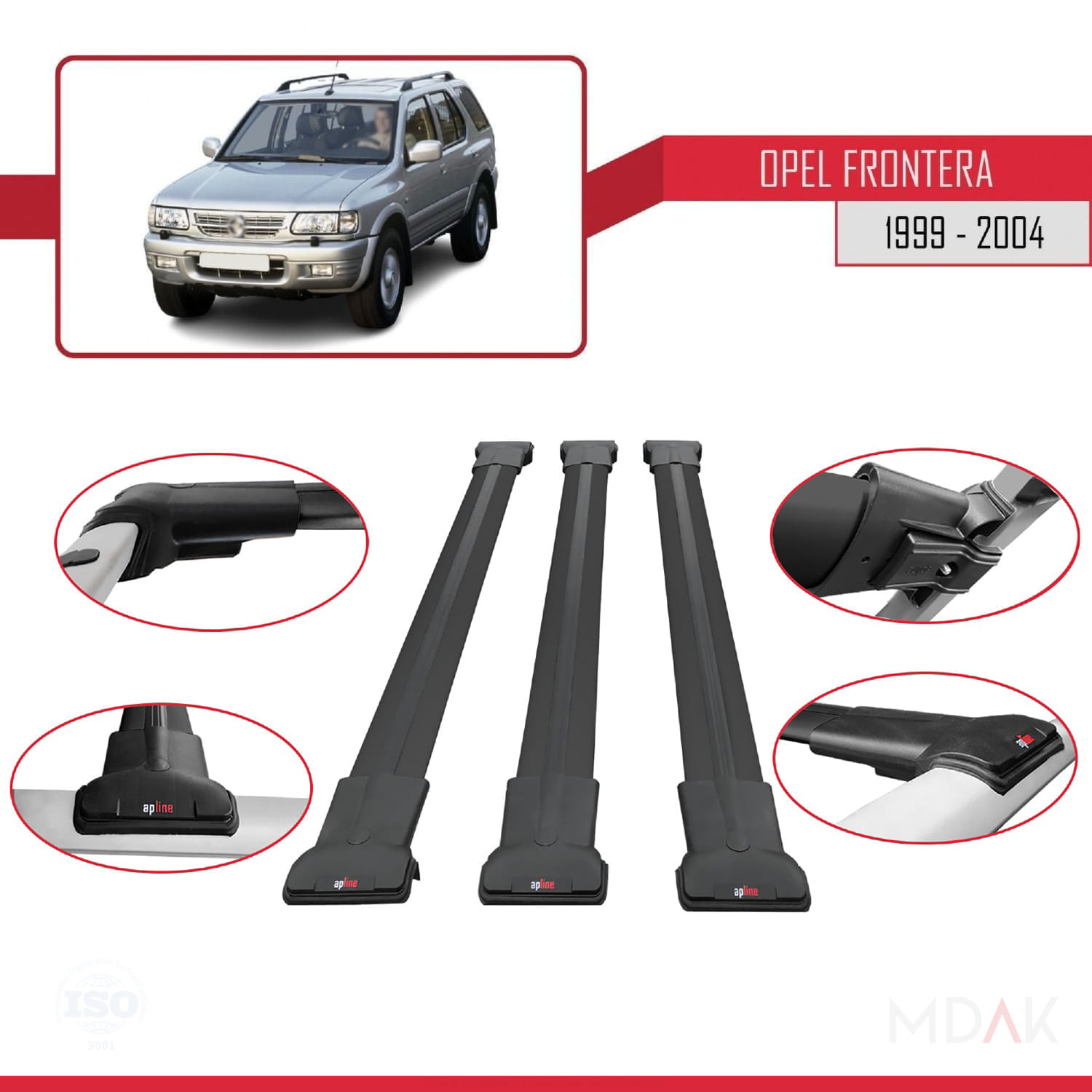Opel Frontera 2 1999-2004 Arası ile Uyumlu FLY Model Ara Atkı Tavan Barı Siyah 3 Adet - Görsel 4