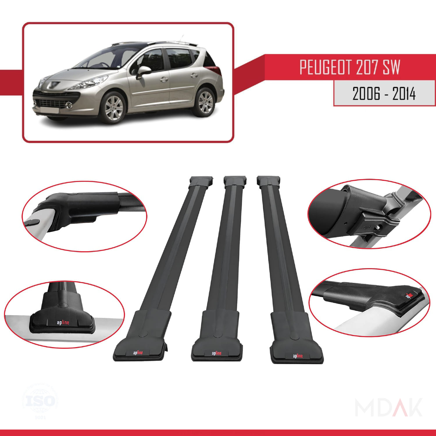 Peugeot 207 SW 2006-2014 Arası ile Uyumlu FLY Model Ara Atkı Tavan Barı Siyah 3 Adet - Görsel 4
