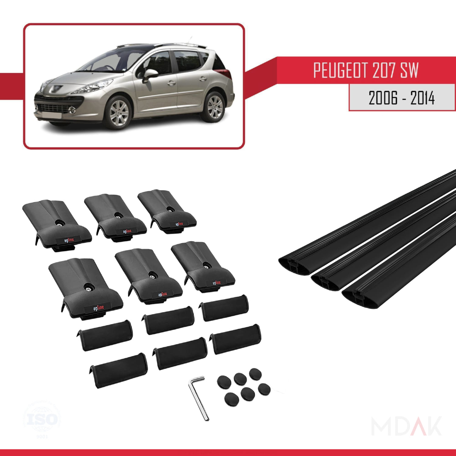 Peugeot 207 SW 2006-2014 Arası ile Uyumlu FLY Model Ara Atkı Tavan Barı Siyah 3 Adet - Görsel 5