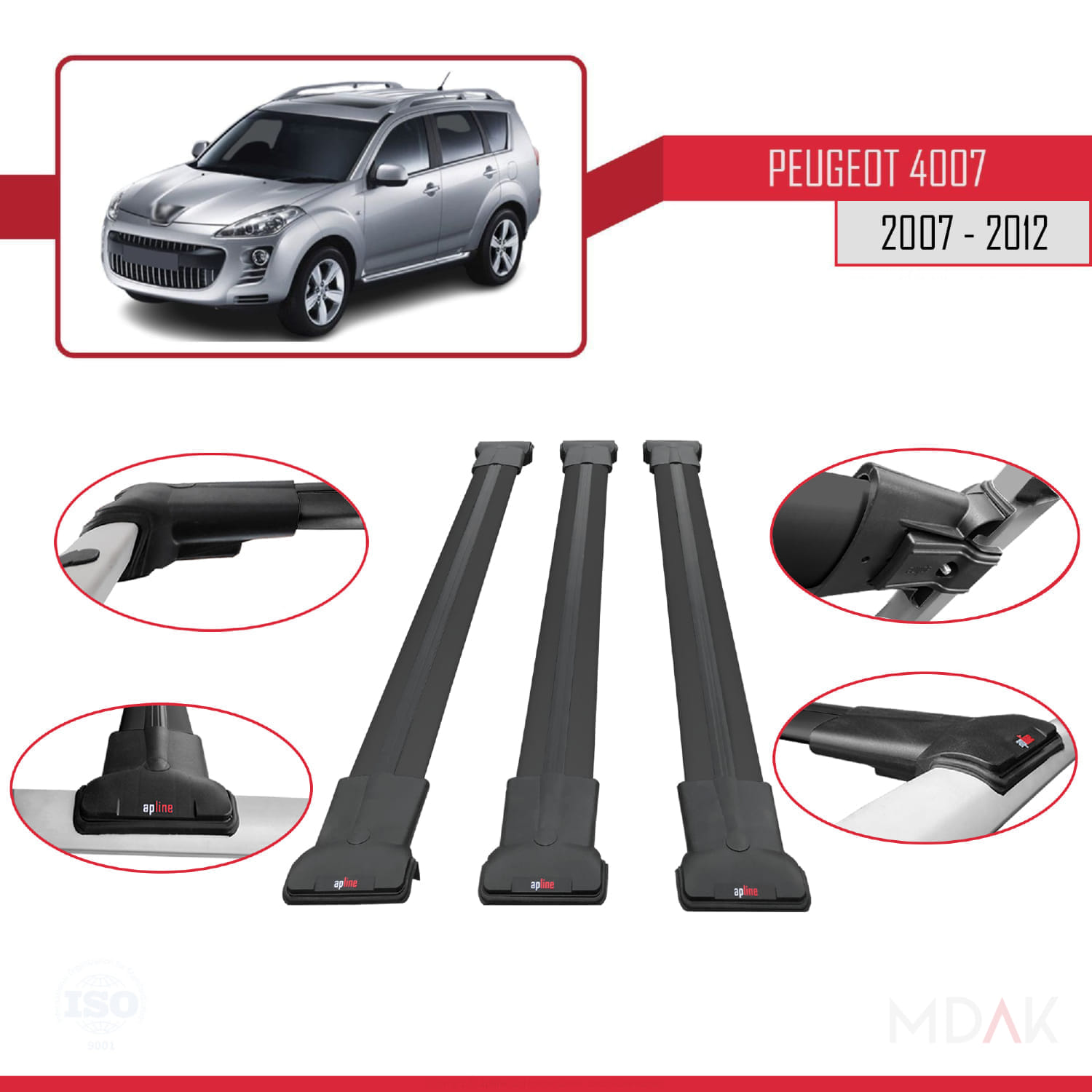 Peugeot 4007 2007-2012 Arası ile Uyumlu FLY Model Ara Atkı Tavan Barı Siyah 3 Adet - Görsel 4