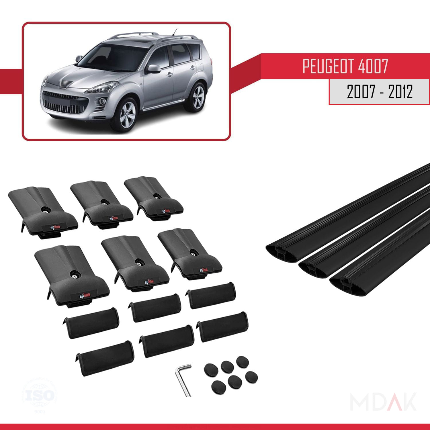 Peugeot 4007 2007-2012 Arası ile Uyumlu FLY Model Ara Atkı Tavan Barı Siyah 3 Adet - Görsel 5