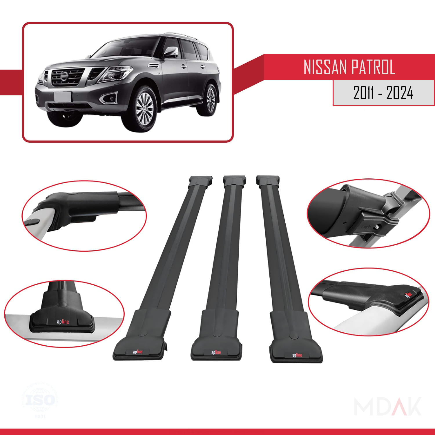 Nissan Patrol 6 (Y62) 2011-2024 Arası ile Uyumlu FLY Model Ara Atkı Tavan Barı Siyah 3 Adet - Görsel 5