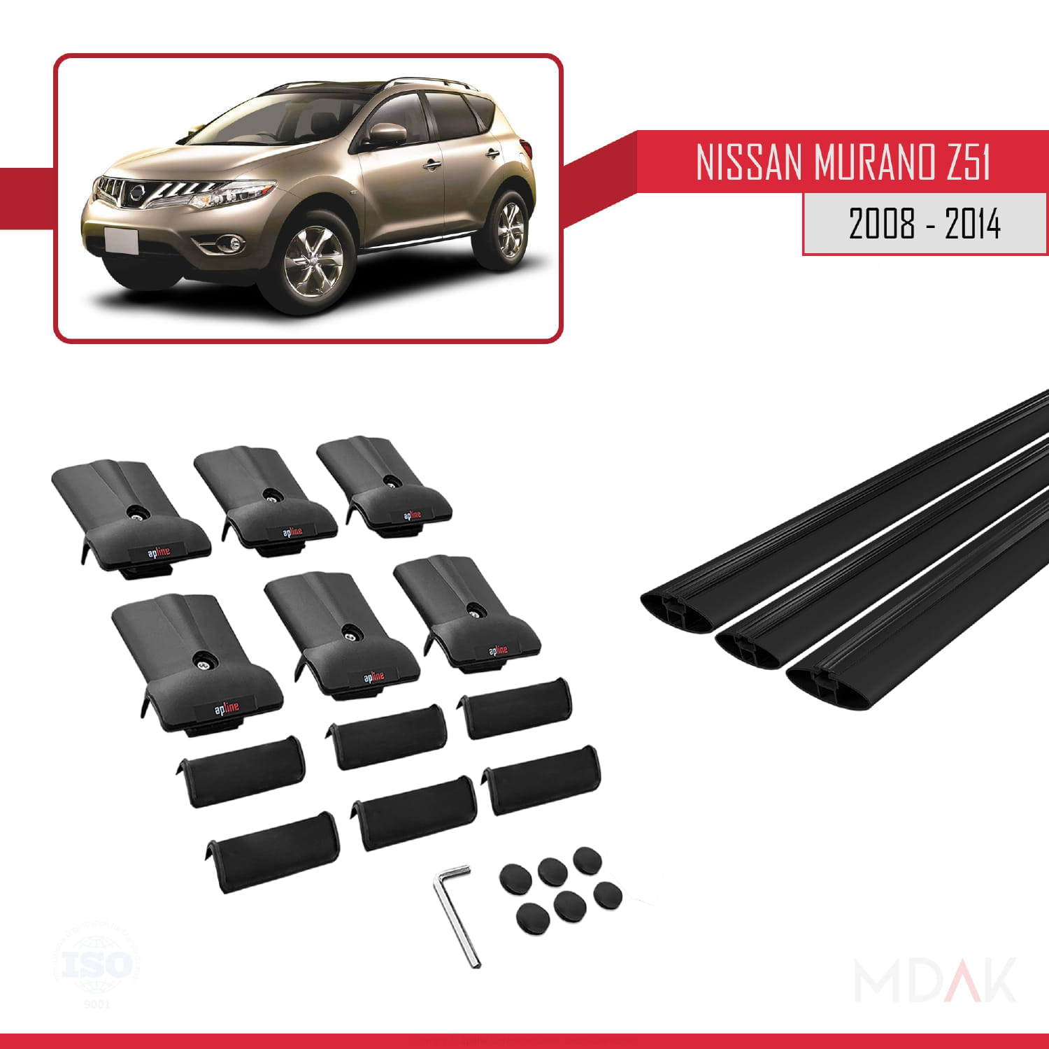 Nissan Murano 2 (Z51) 2008-2014 Arası ile Uyumlu FLY Model Ara Atkı Tavan Barı Siyah 3 Adet - Görsel 5