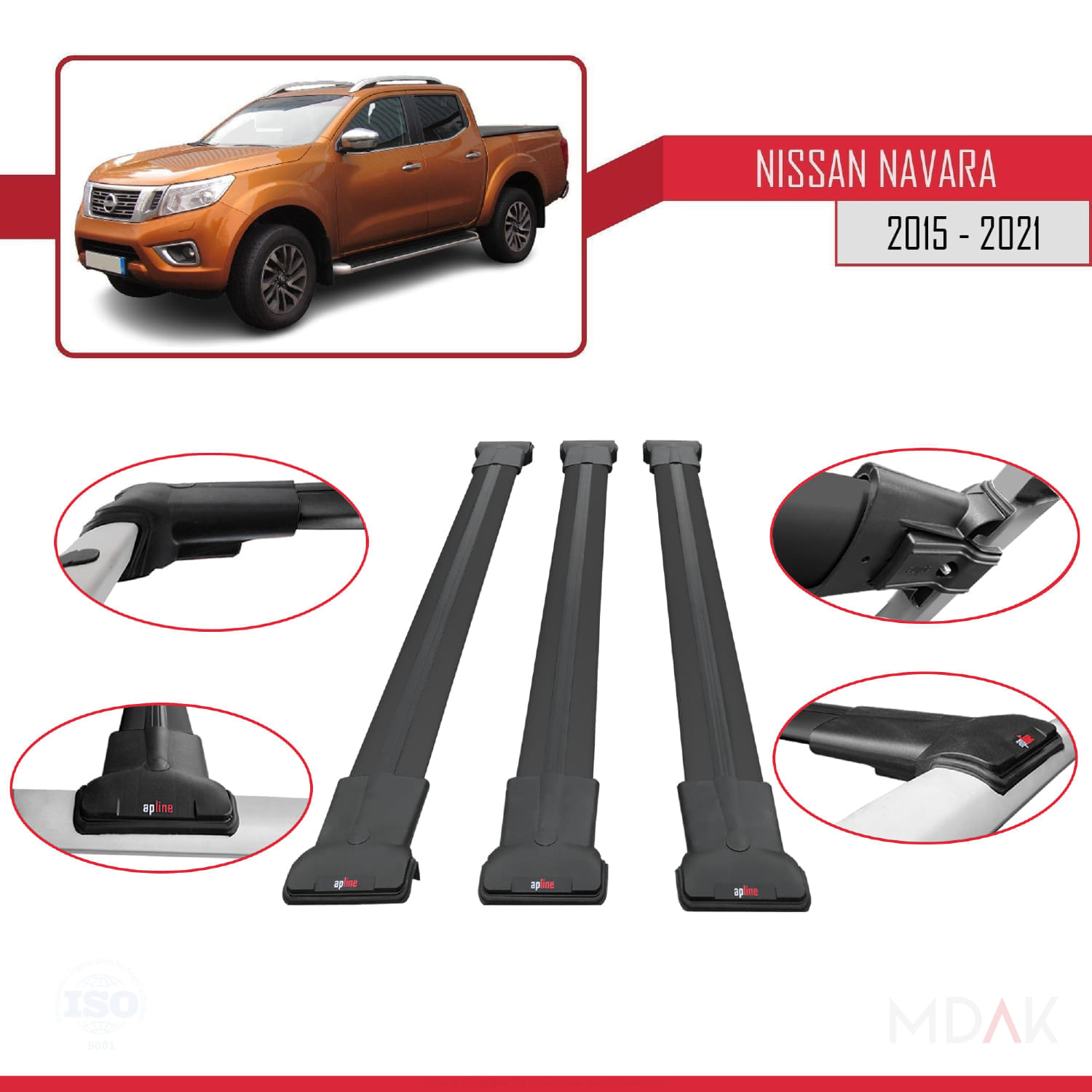 Nissan Navara 4 (D23) 2015-2021 Arası ile Uyumlu FLY Model Ara Atkı Tavan Barı Siyah 3 Adet - Görsel 4