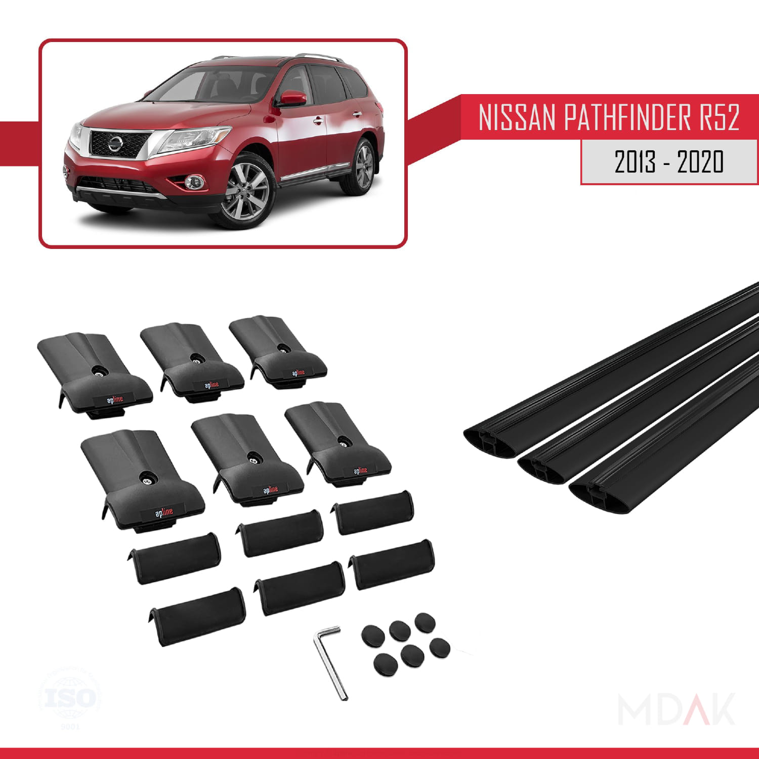 Nissan Pathfinder 4 (R52) 2013-2020 Arası ile Uyumlu FLY Model Ara Atkı Tavan Barı Siyah 3 Adet - Görsel 5