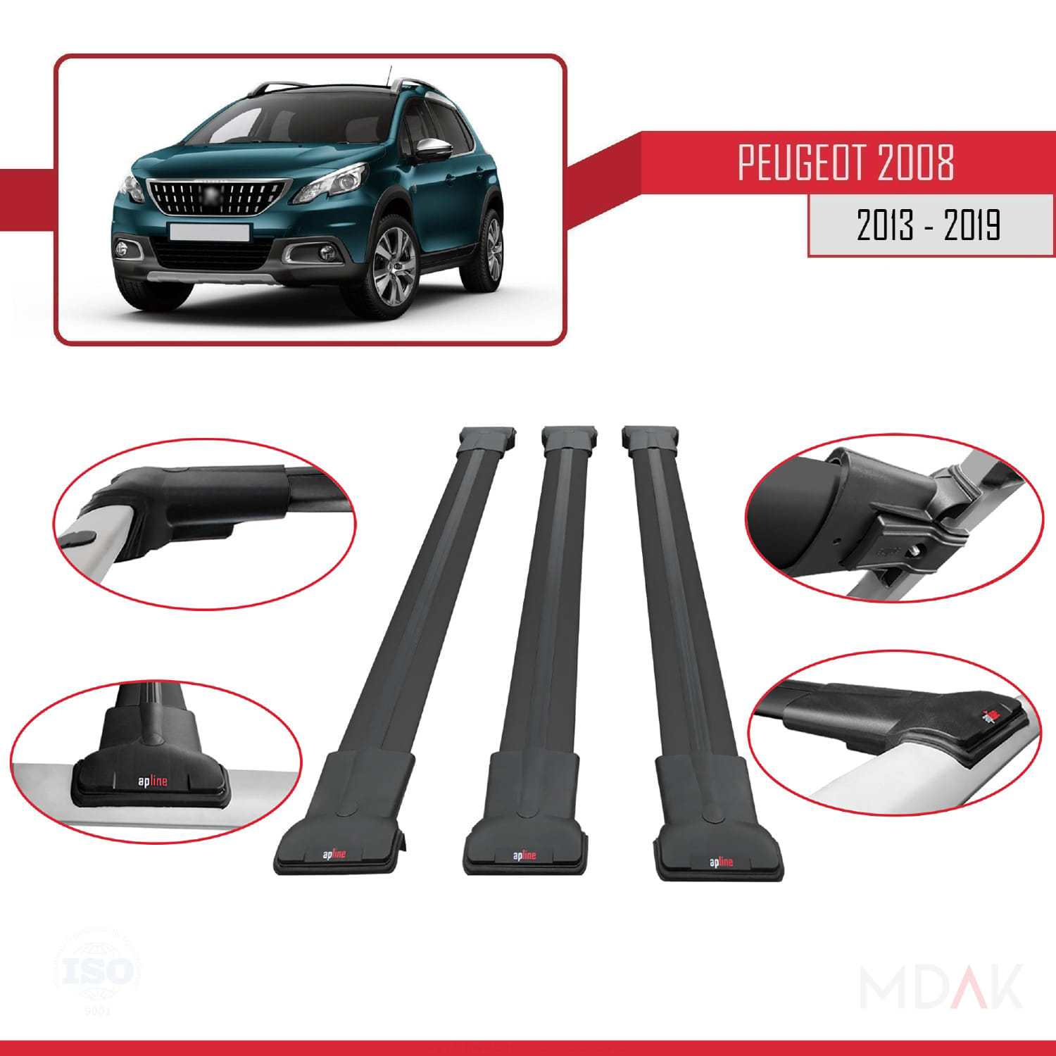 Peugeot 2008 (A94) 2013-2019 Arası ile Uyumlu FLY Model Ara Atkı Tavan Barı Siyah 3 Adet - Görsel 4