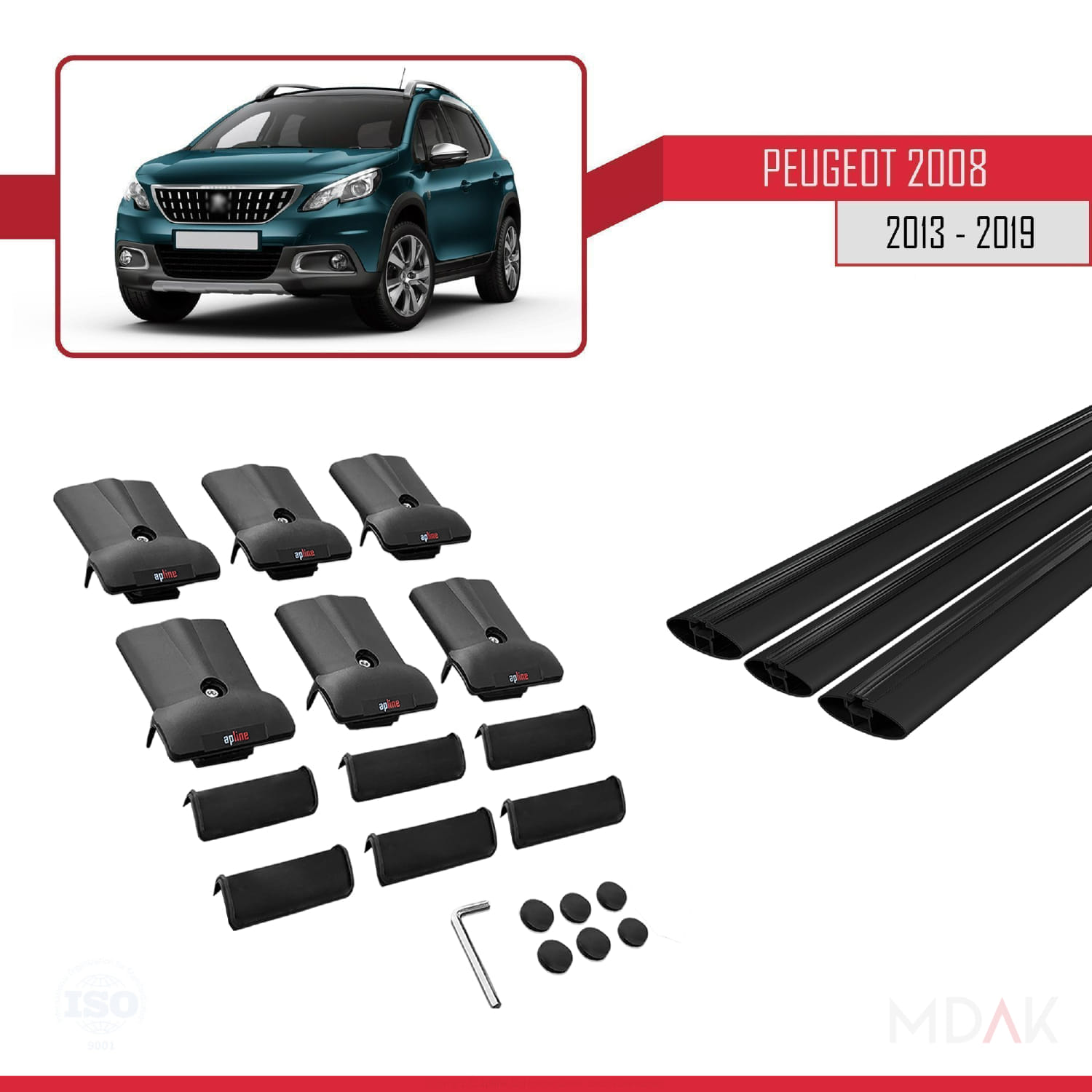 Peugeot 2008 (A94) 2013-2019 Arası ile Uyumlu FLY Model Ara Atkı Tavan Barı Siyah 3 Adet - Görsel 5