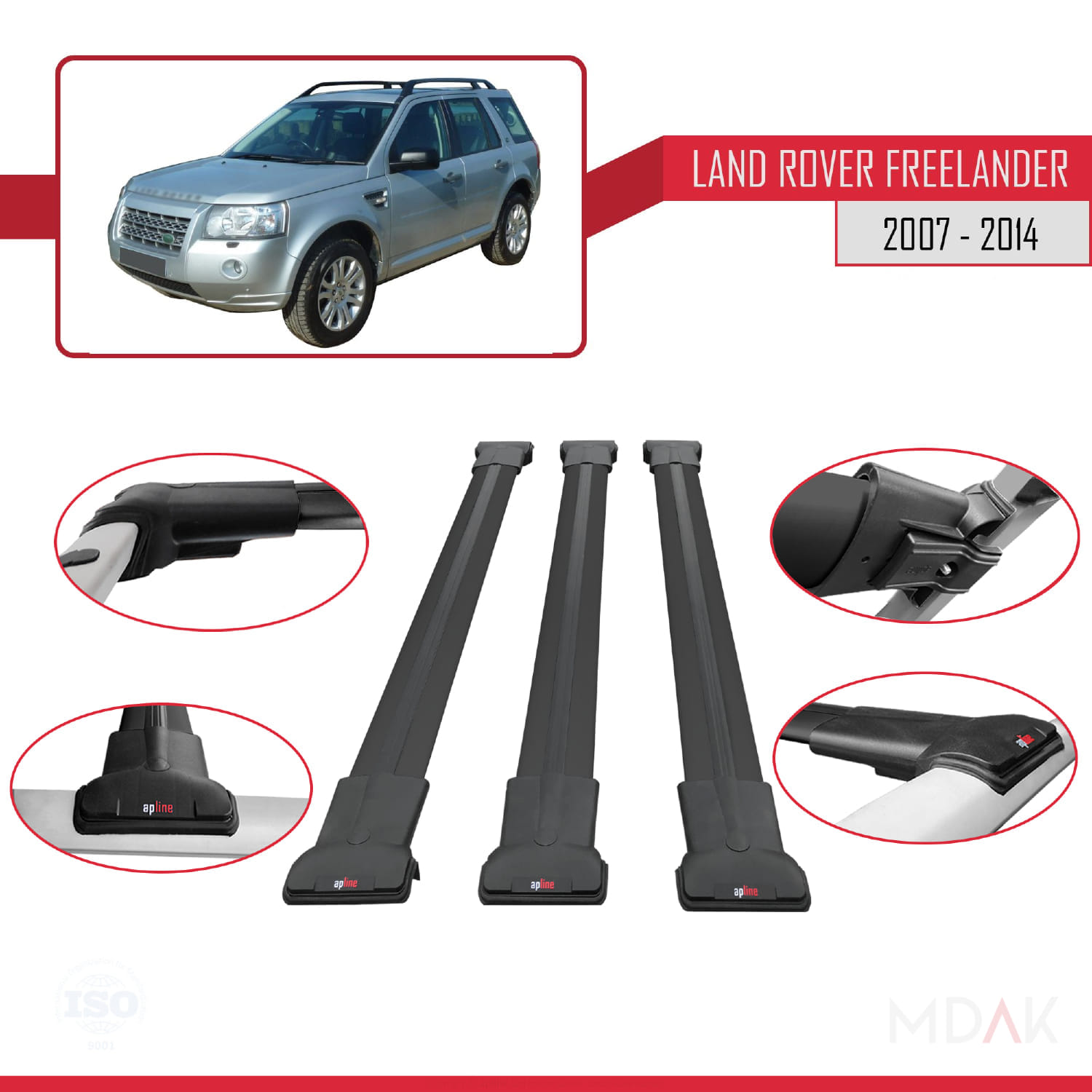 Land Rover Freelander 2 (L359) 2007-2015 Arası ile Uyumlu FLY Model Ara Atkı Tavan Barı Siyah 3 Adet - Görsel 4