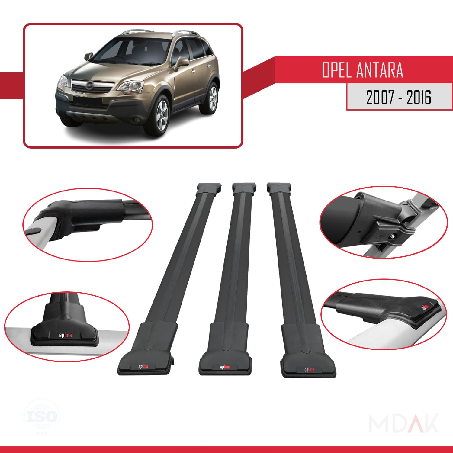 Opel Antara 2007-2016 Arası ile Uyumlu FLY Model Ara Atkı Tavan Barı Siyah 3 Adet - Görsel 4