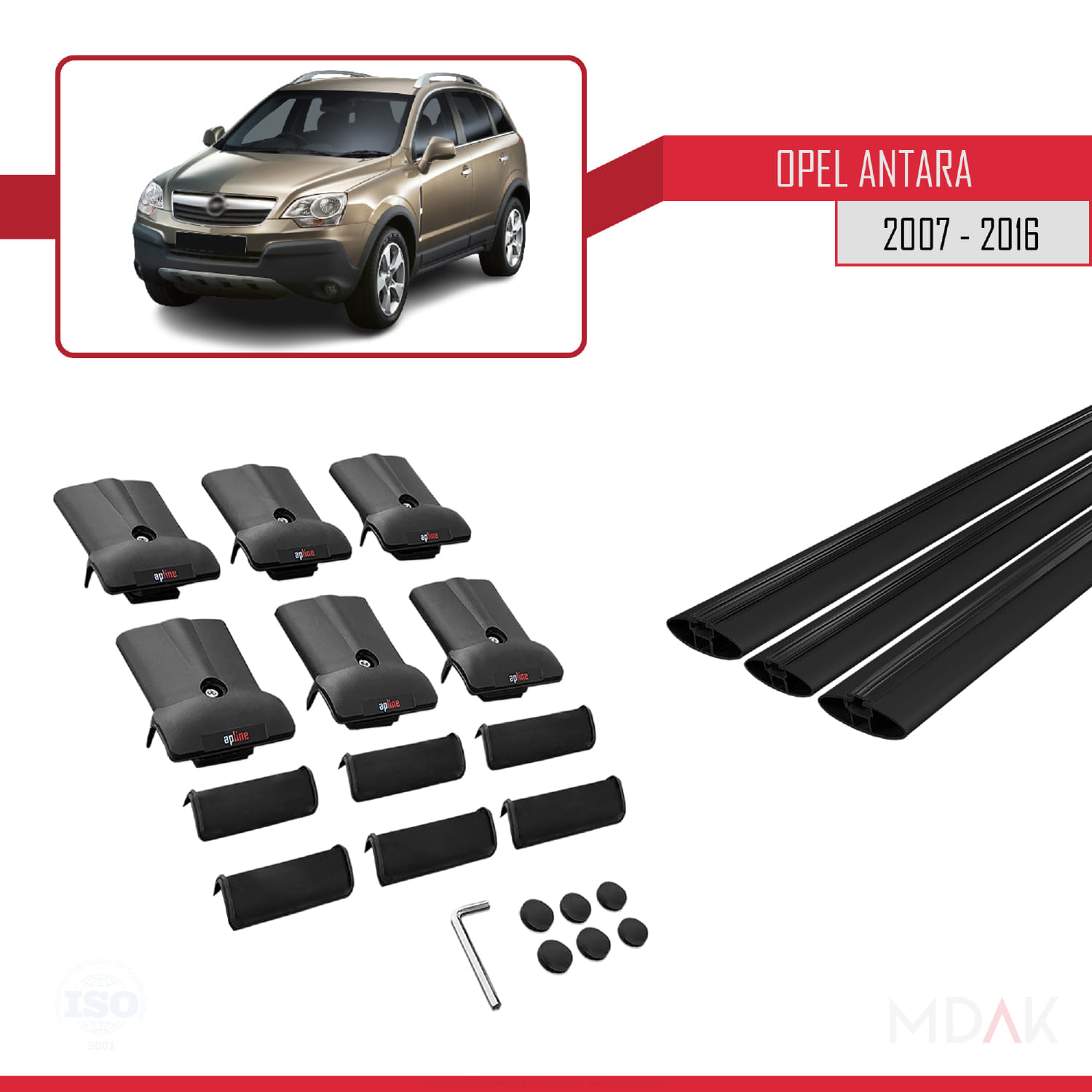 Opel Antara 2007-2016 Arası ile Uyumlu FLY Model Ara Atkı Tavan Barı Siyah 3 Adet - Görsel 5