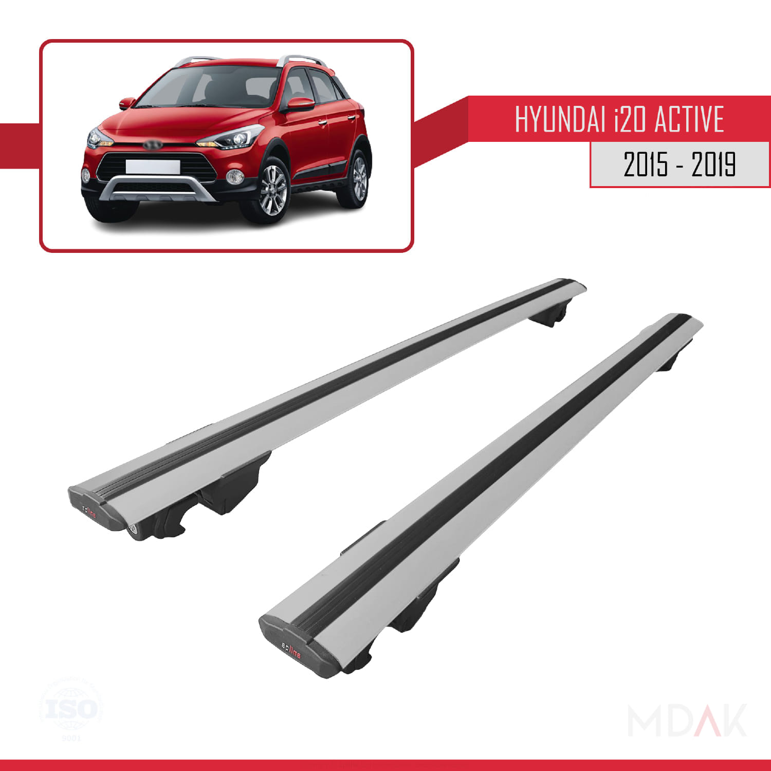 Hyundai i20 II Active 2015-2019 Arası ile Uyumlu HOOK Model Ara Atkı Tavan Barı Gri 2 Adet - Görsel 4