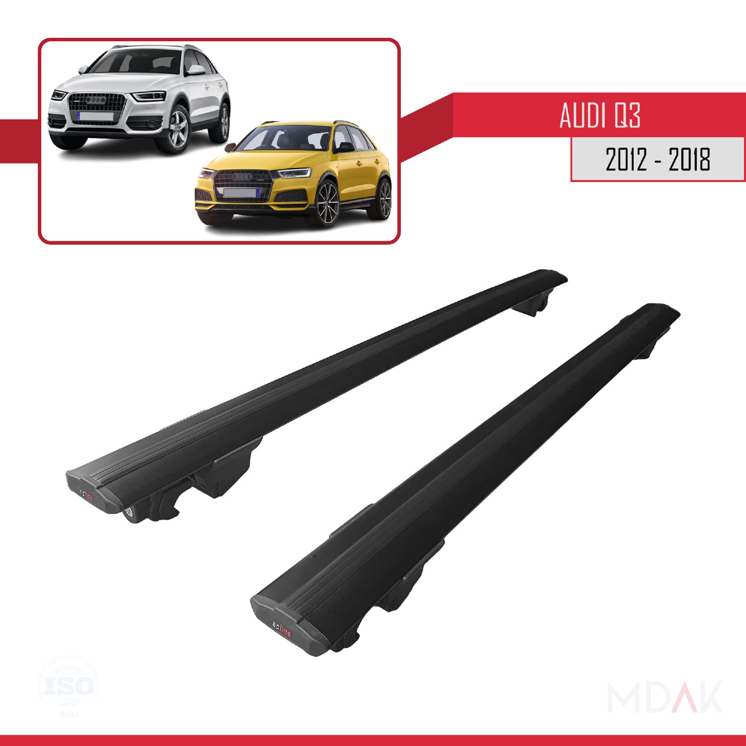 Q3 (8U) 2012-2018 Arası ile Uyumlu HOOK Model Ara Atkı Tavan Barı Siyah 2 Adet - Görsel 4