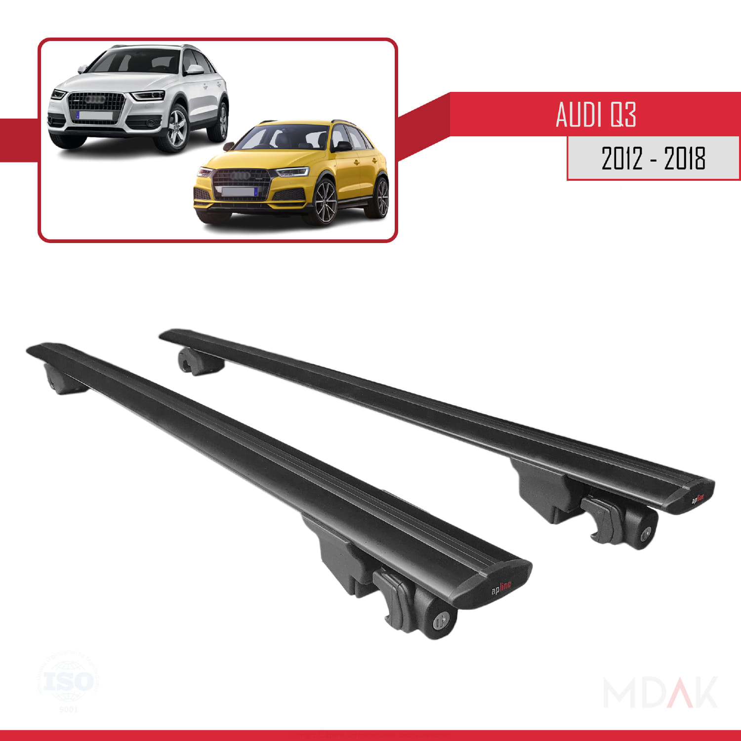 Q3 (8U) 2012-2018 Arası ile Uyumlu HOOK Model Ara Atkı Tavan Barı Siyah 2 Adet - Görsel 8