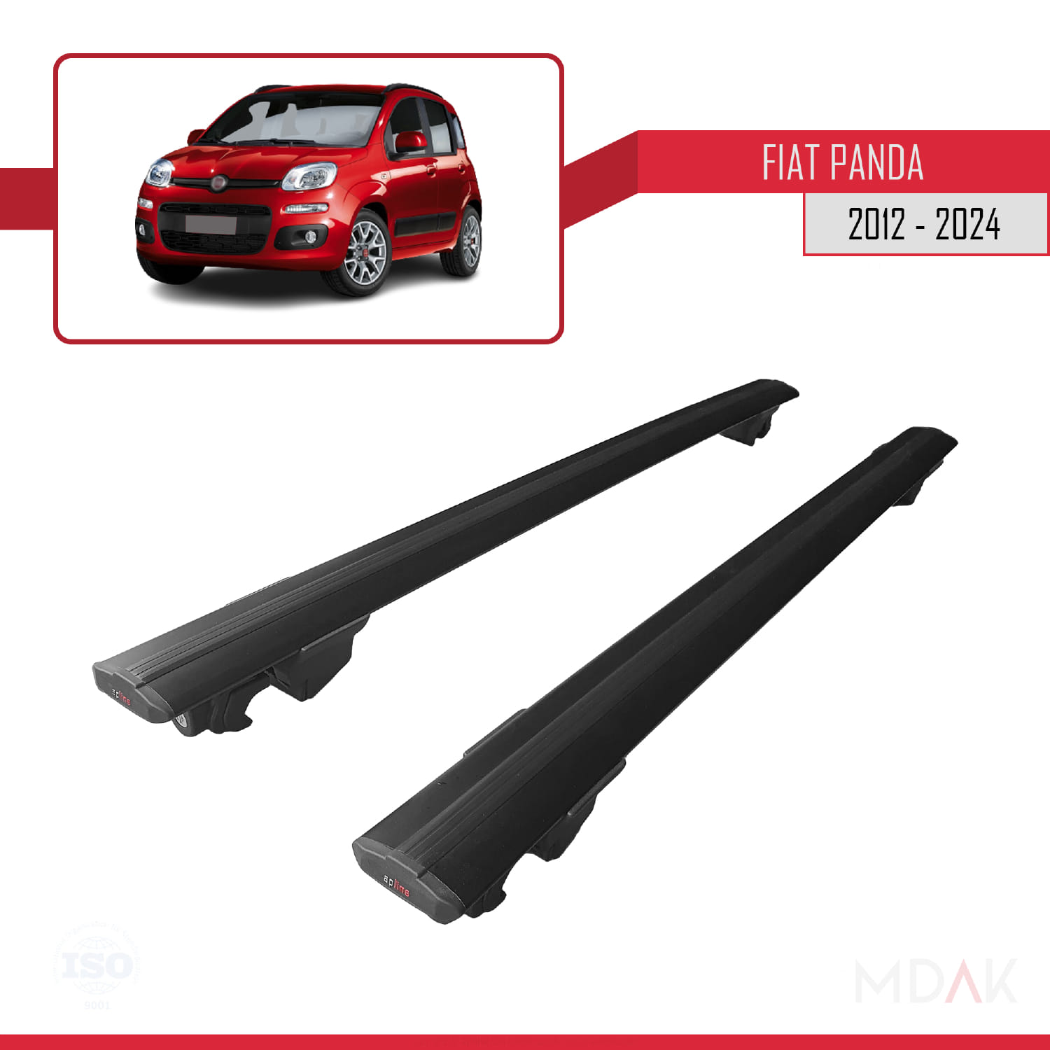 Fiat Panda 3 (319) 2012-2024 Arası ile Uyumlu HOOK Model Ara Atkı Tavan Barı Siyah 2 Adet - Görsel 4