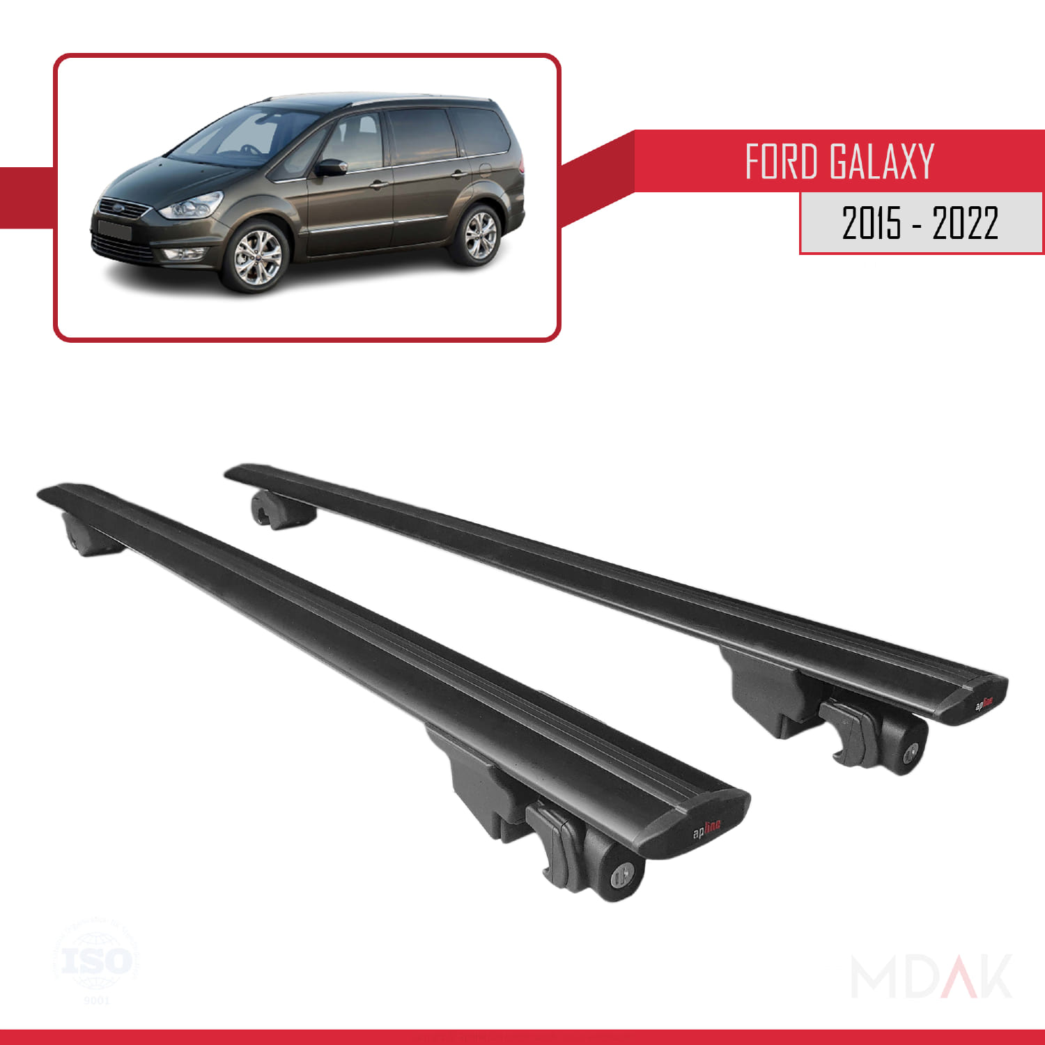 Ford Galaxy 2 (CD390) 2015-2022 Arası ile Uyumlu HOOK Model Ara Atkı Tavan Barı Siyah 2 Adet - Görsel 9