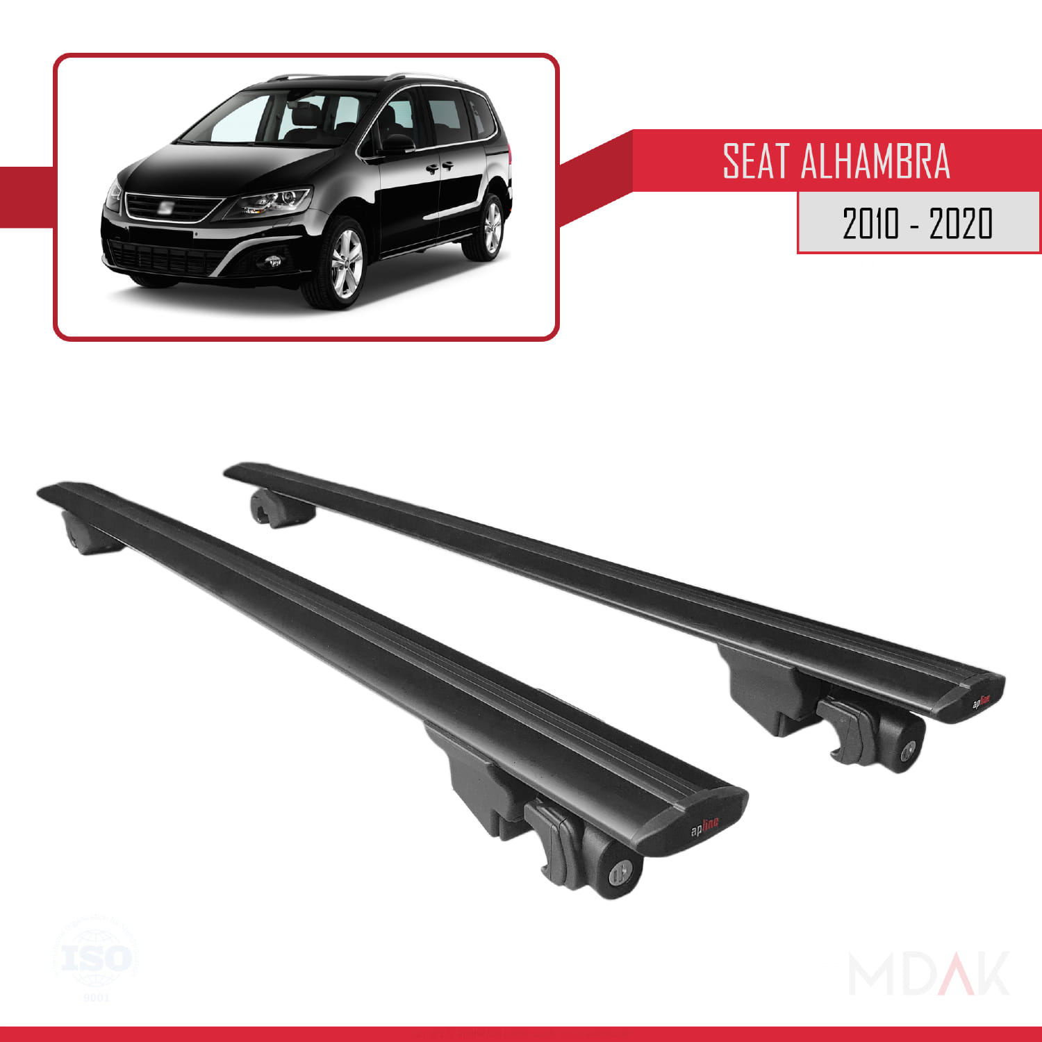 Seat Alhambra 2 (7N) 2010-2020 Arası ile Uyumlu HOOK Model Ara Atkı Tavan Barı Siyah 2 Adet - Görsel 9