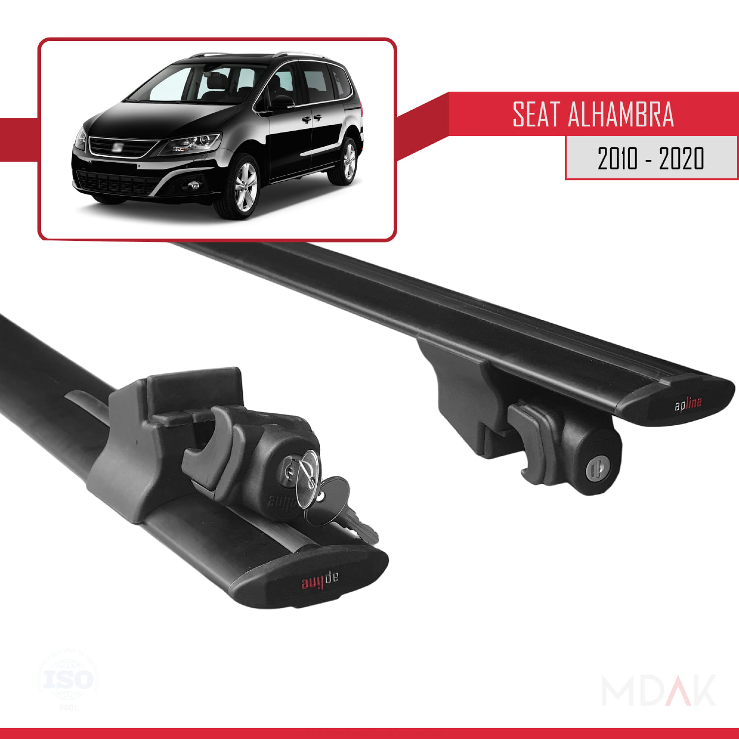Seat Alhambra 2 (7N) 2010-2020 Arası ile Uyumlu HOOK Model Ara Atkı Tavan Barı Siyah 2 Adet - Görsel 5