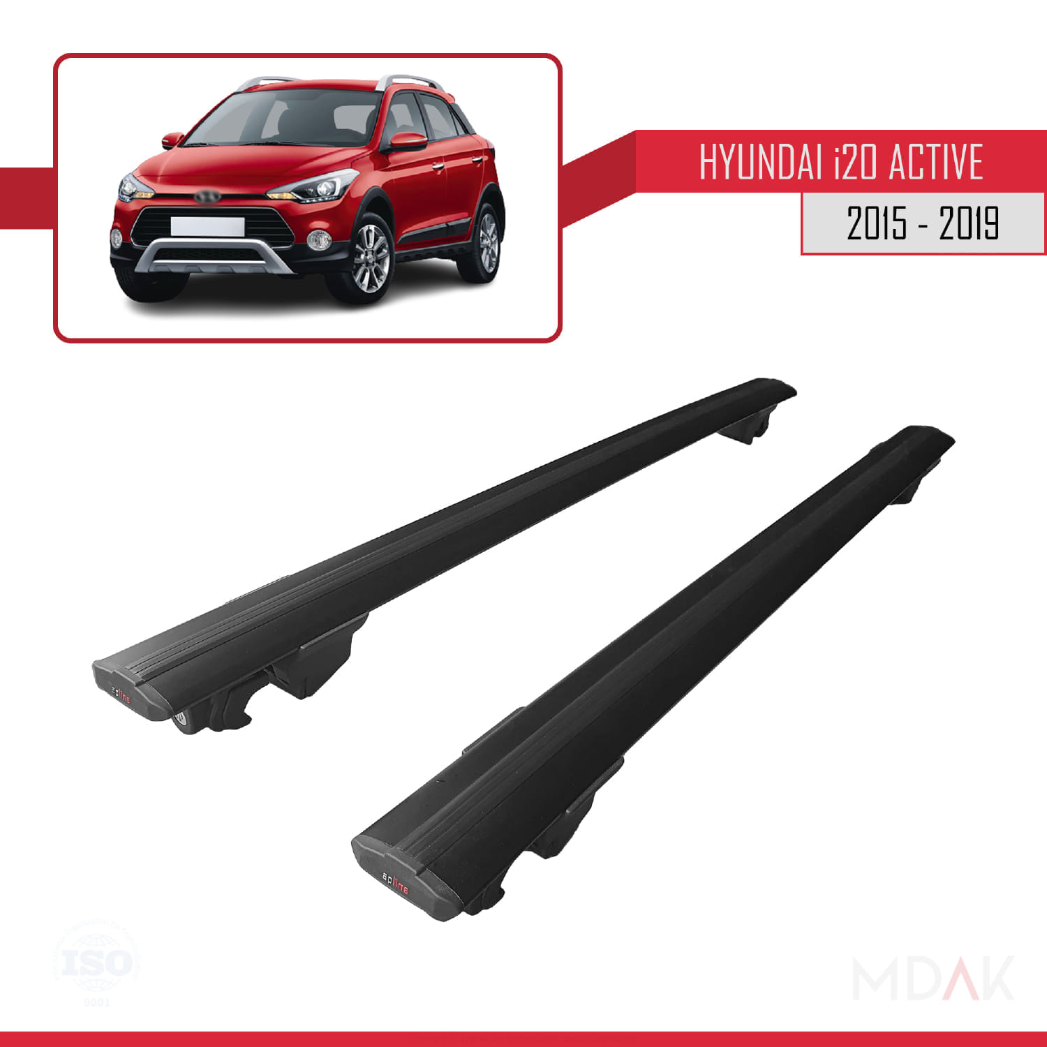 Hyundai i20 II Active 2015-2019 Arası ile Uyumlu HOOK Model Ara Atkı Tavan Barı Siyah 2 Adet - Görsel 4