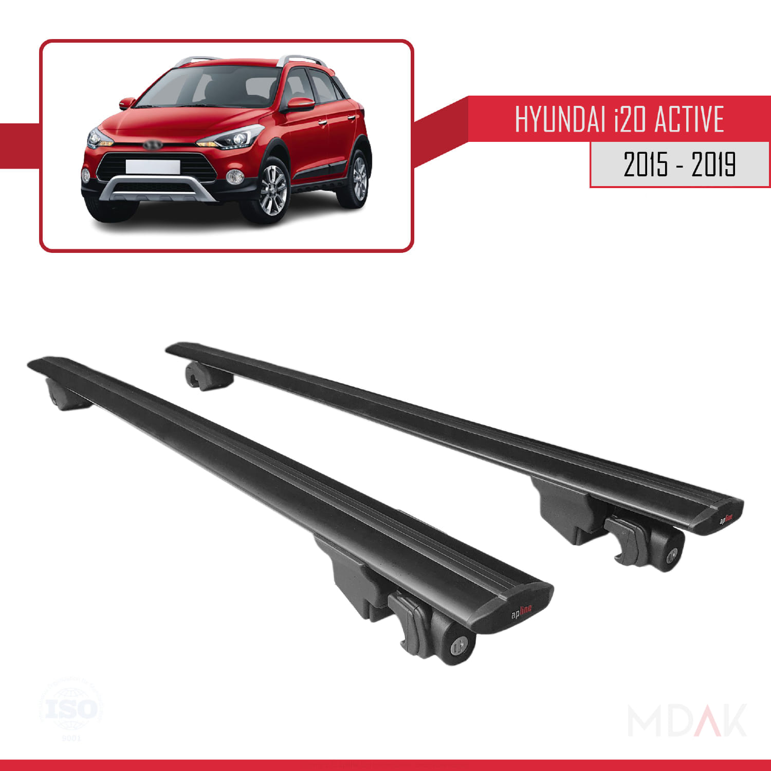 Hyundai i20 II Active 2015-2019 Arası ile Uyumlu HOOK Model Ara Atkı Tavan Barı Siyah 2 Adet - Görsel 8