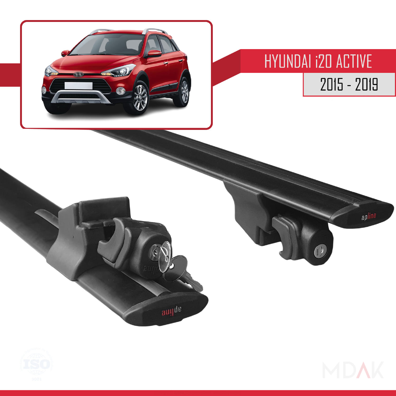 Hyundai i20 II Active 2015-2019 Arası ile Uyumlu HOOK Model Ara Atkı Tavan Barı Siyah 2 Adet - Görsel 5
