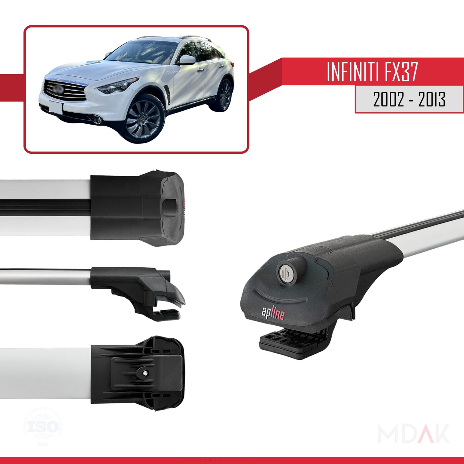 Infiniti FX37 2002-2013 Arası ile Uyumlu ACE-1 Ara Atkı Tavan Barı Gri 3 Adet - Görsel 3