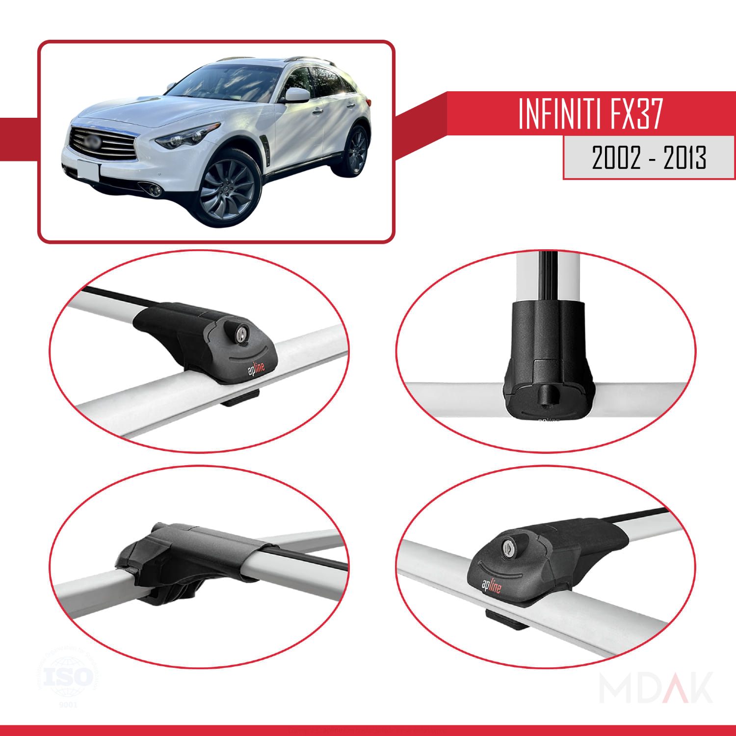 Infiniti FX37 2002-2013 Arası ile Uyumlu ACE-1 Ara Atkı Tavan Barı Gri 3 Adet - Görsel 4