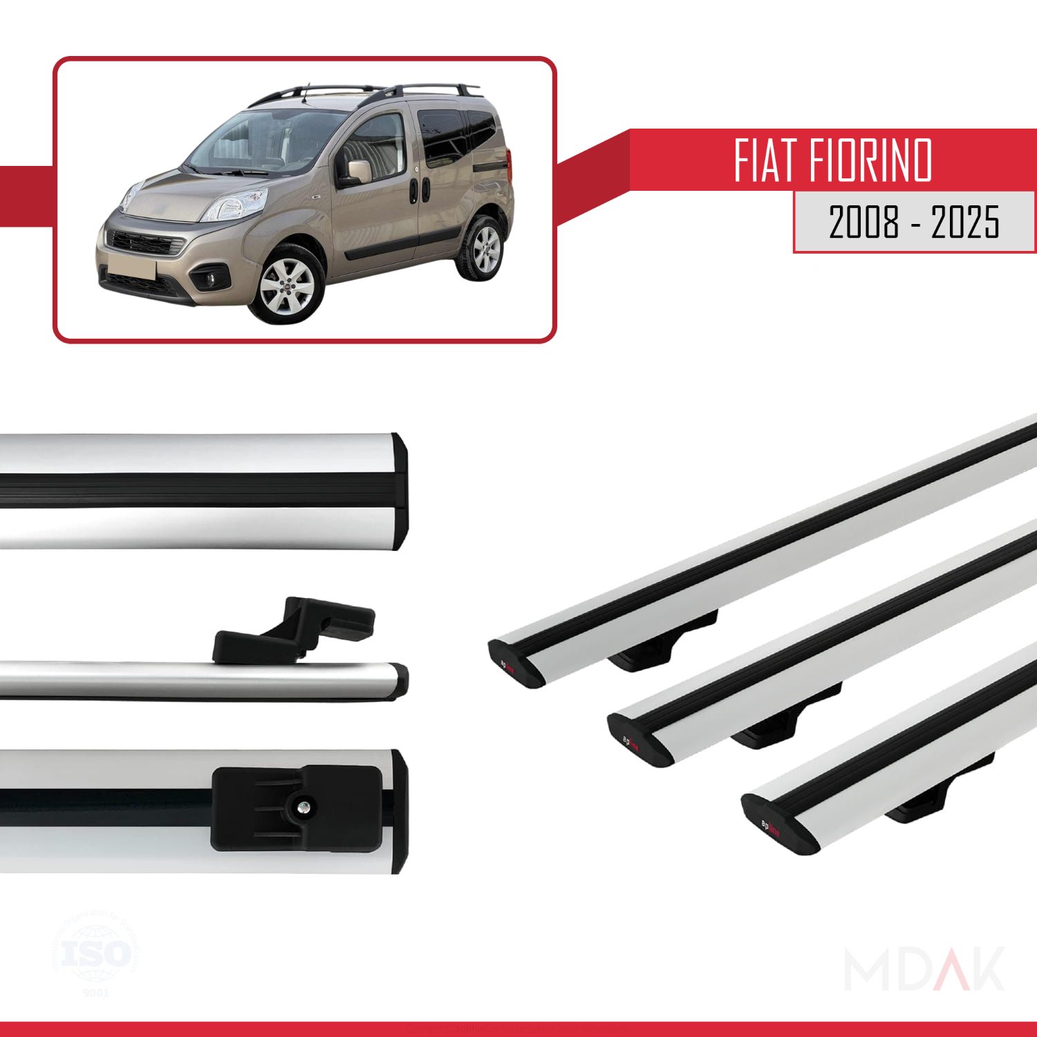 Fiat Fiorino (BORU TİPİ) 2008-2025 Arası ile uyumlu BASIC Model Ara Atkı Tavan Barı Gri 3 Adet - Görsel 3