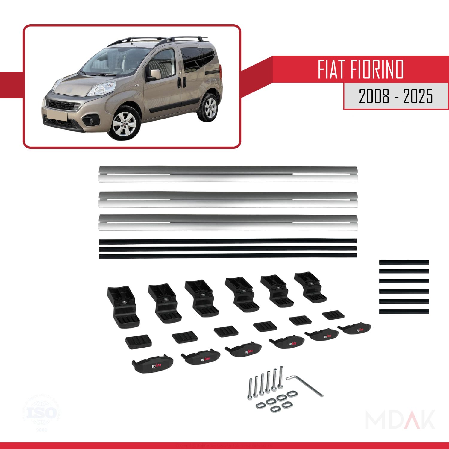 Fiat Fiorino (BORU TİPİ) 2008-2025 Arası ile uyumlu BASIC Model Ara Atkı Tavan Barı Gri 3 Adet - Görsel 6