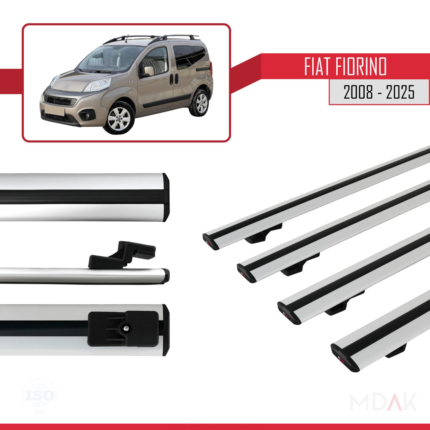 Fiat Fiorino (BORU TİPİ) 2008-2025 Arası ile uyumlu BASIC Model Ara Atkı Tavan Barı Gri 4 Adet - Görsel 3