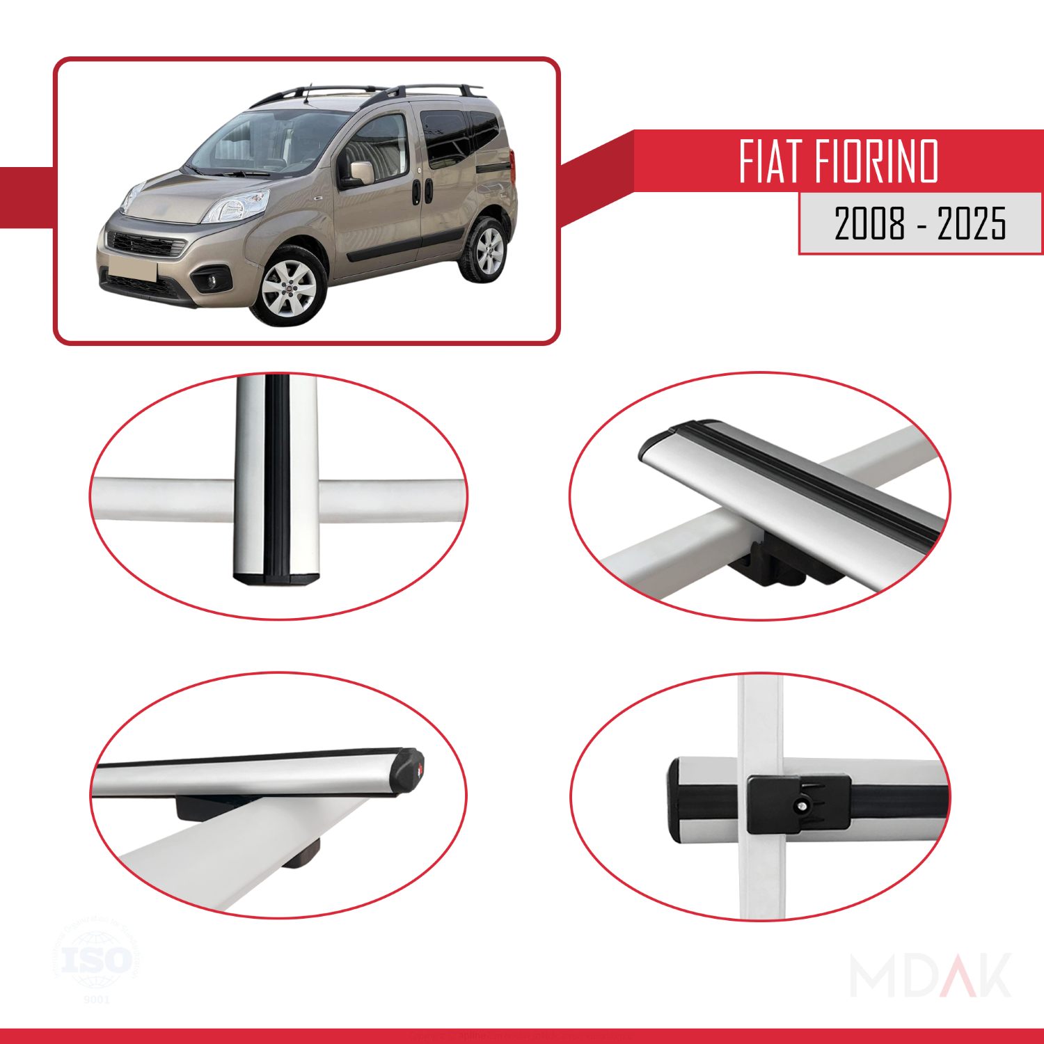 Fiat Fiorino (BORU TİPİ) 2008-2025 Arası ile uyumlu BASIC Model Ara Atkı Tavan Barı Gri 4 Adet - Görsel 4