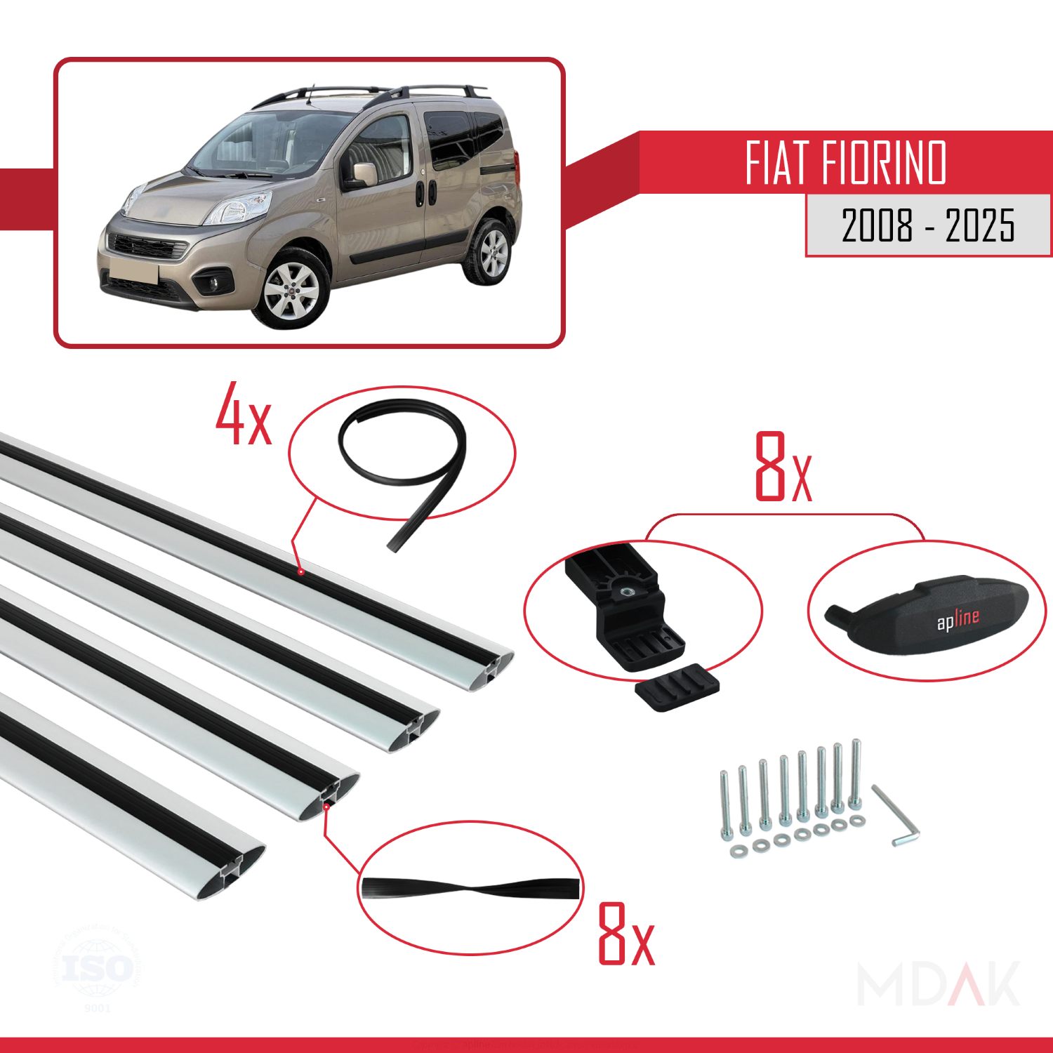 Fiat Fiorino (BORU TİPİ) 2008-2025 Arası ile uyumlu BASIC Model Ara Atkı Tavan Barı Gri 4 Adet - Görsel 6