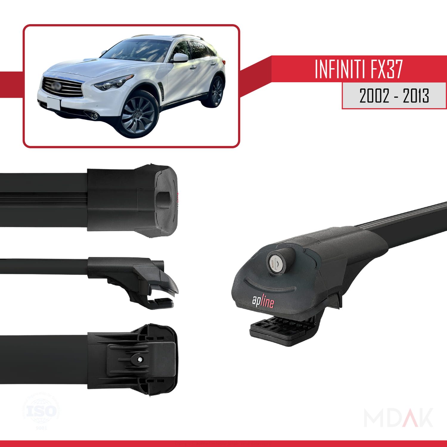Infiniti FX37 2002-2013 Arası ile Uyumlu ACE-1 Ara Atkı Tavan Barı Siyah 2 Adet - Görsel 3