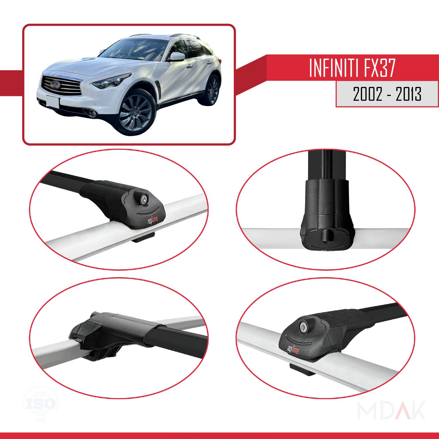 Infiniti FX37 2002-2013 Arası ile Uyumlu ACE-1 Ara Atkı Tavan Barı Siyah 2 Adet - Görsel 4